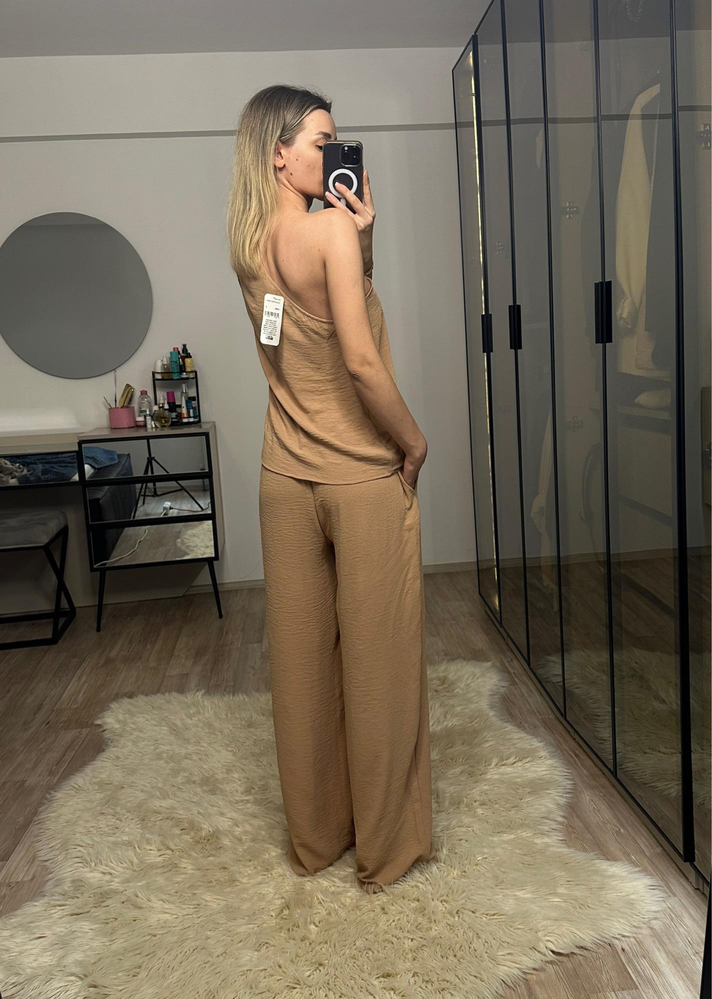 Monica Vizon Tek Omuz Bluz Pantolon Takım