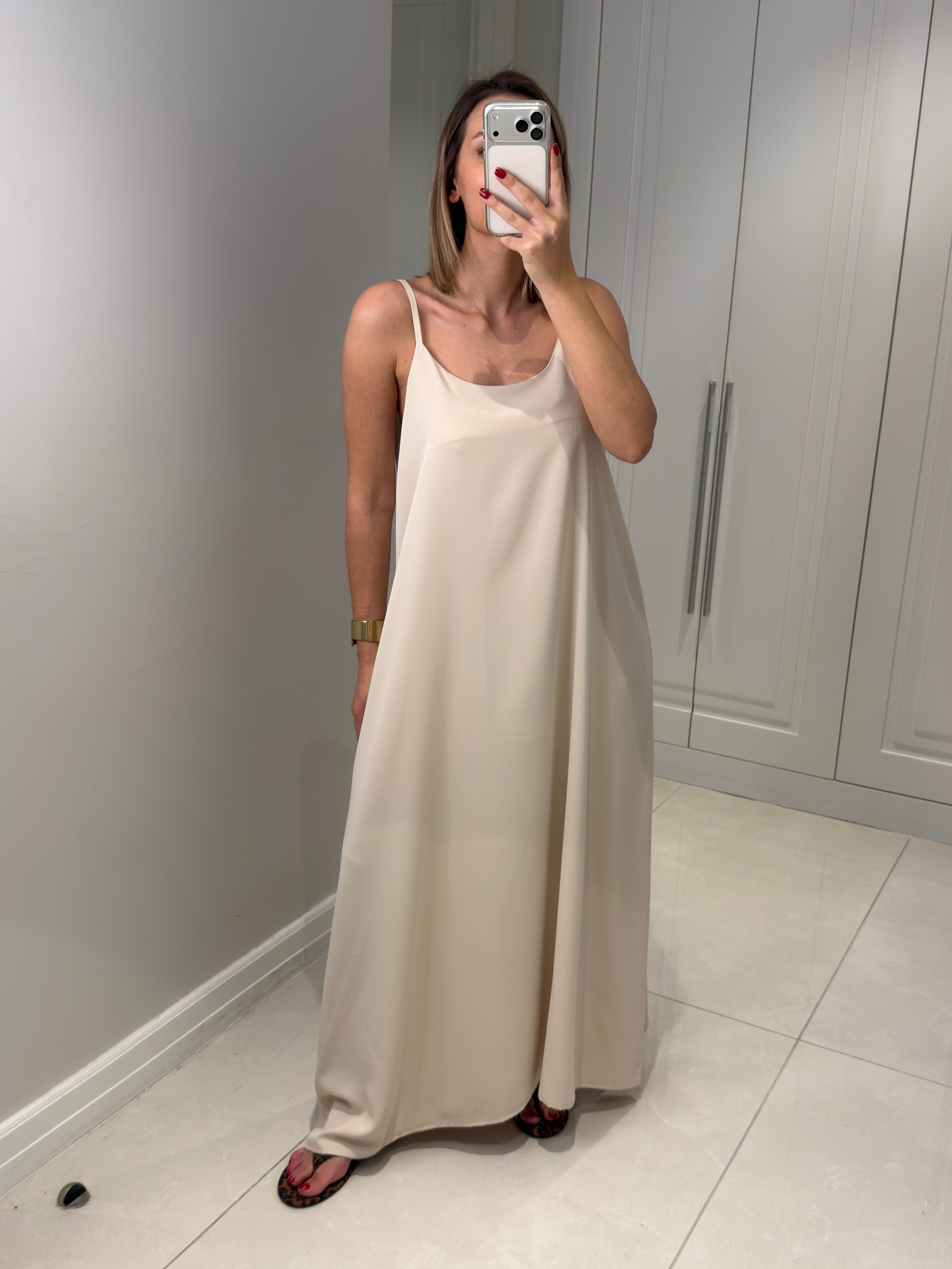 Noura Bej Askılı Elbise