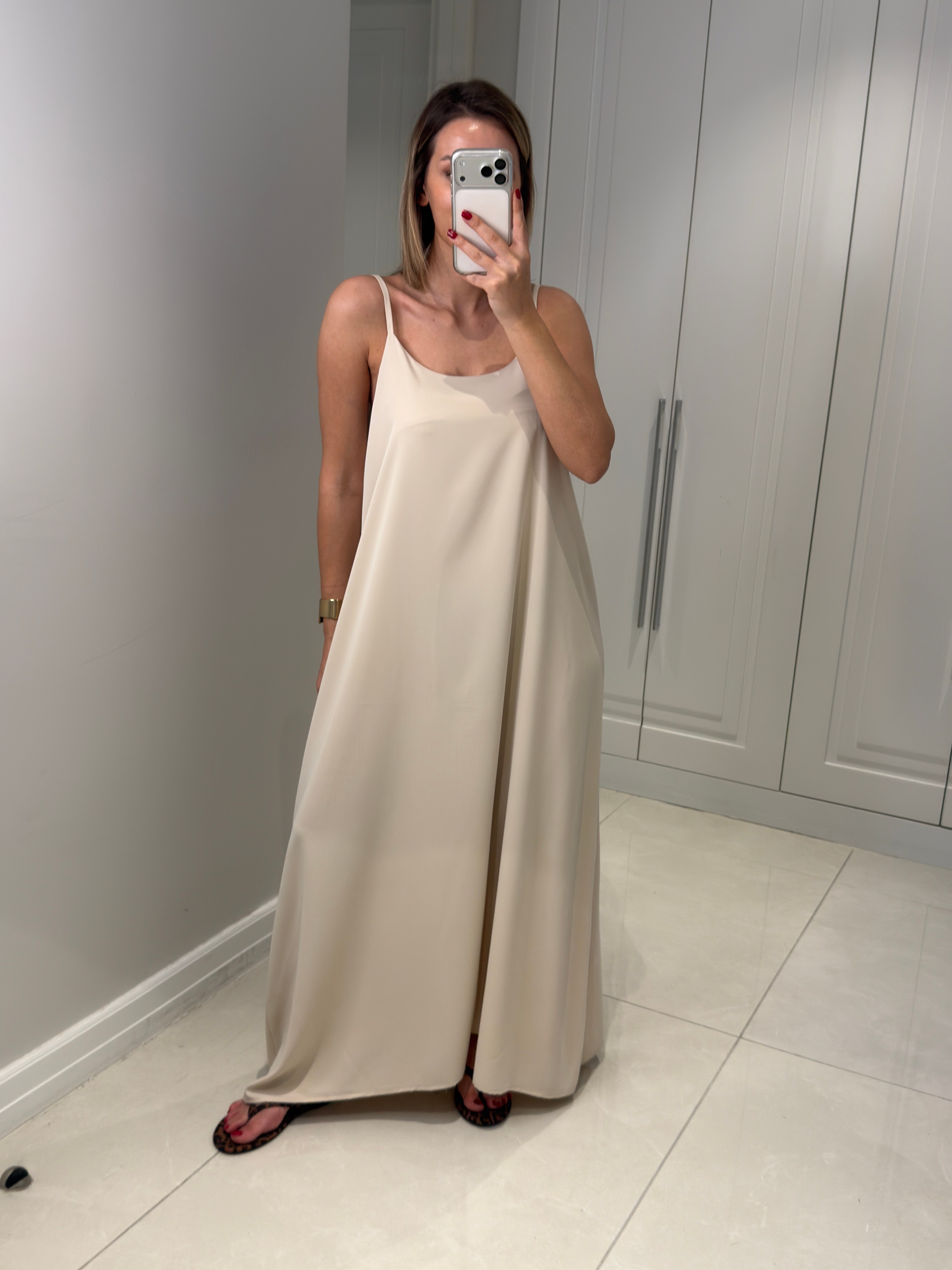 Noura Bej Askılı Elbise
