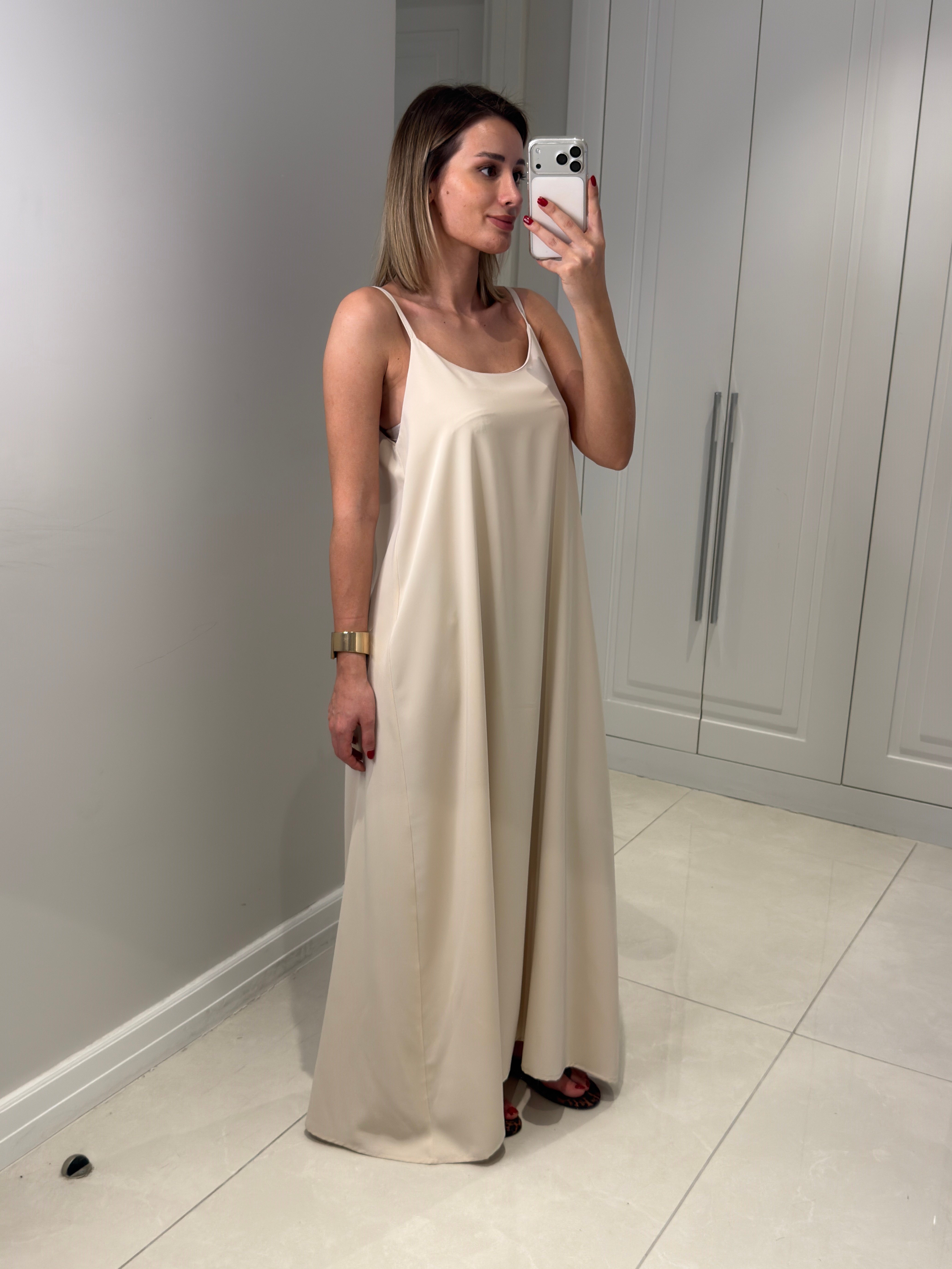 Noura Bej Askılı Elbise