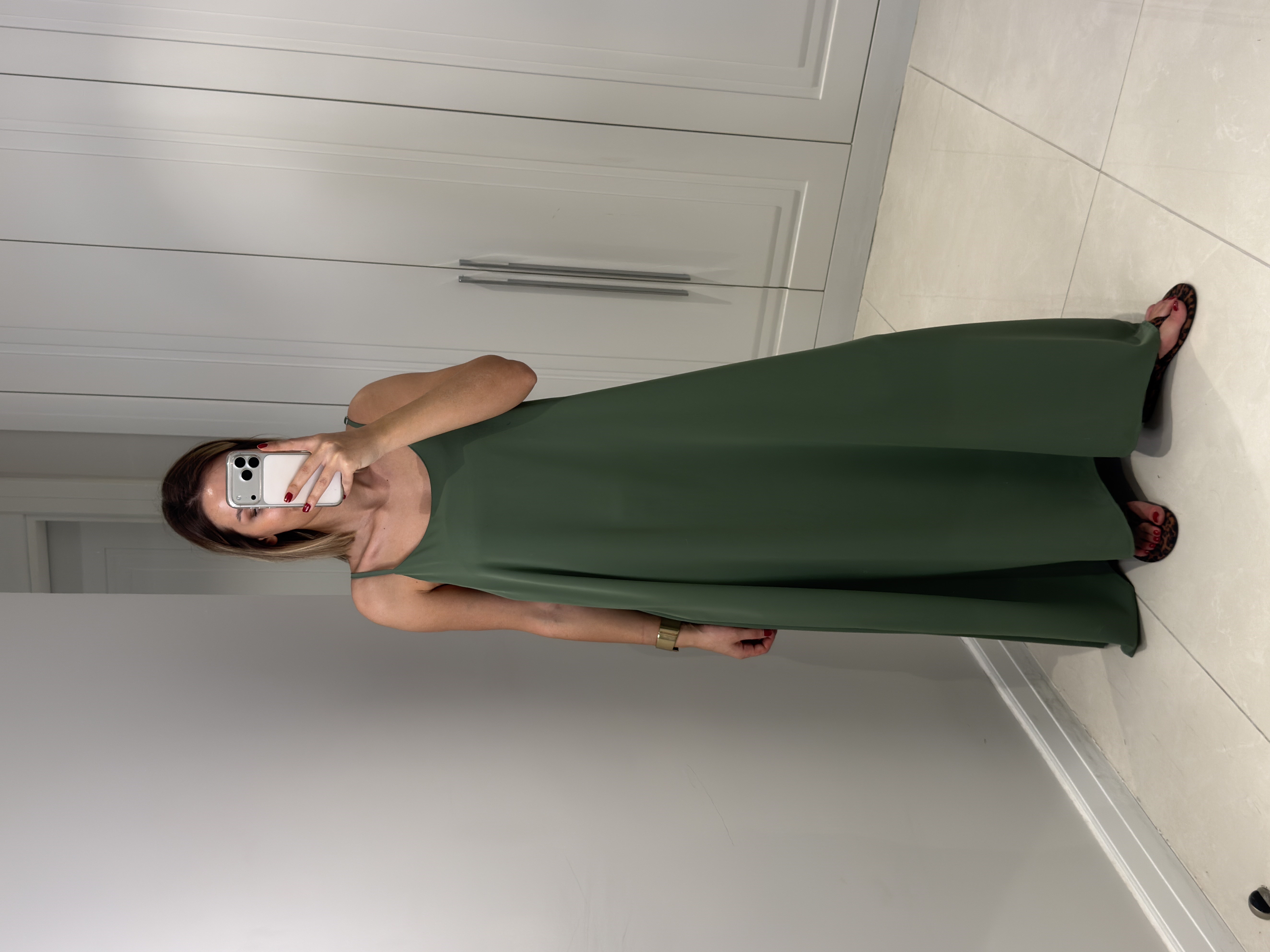 Noura Yeşil Askılı Elbise