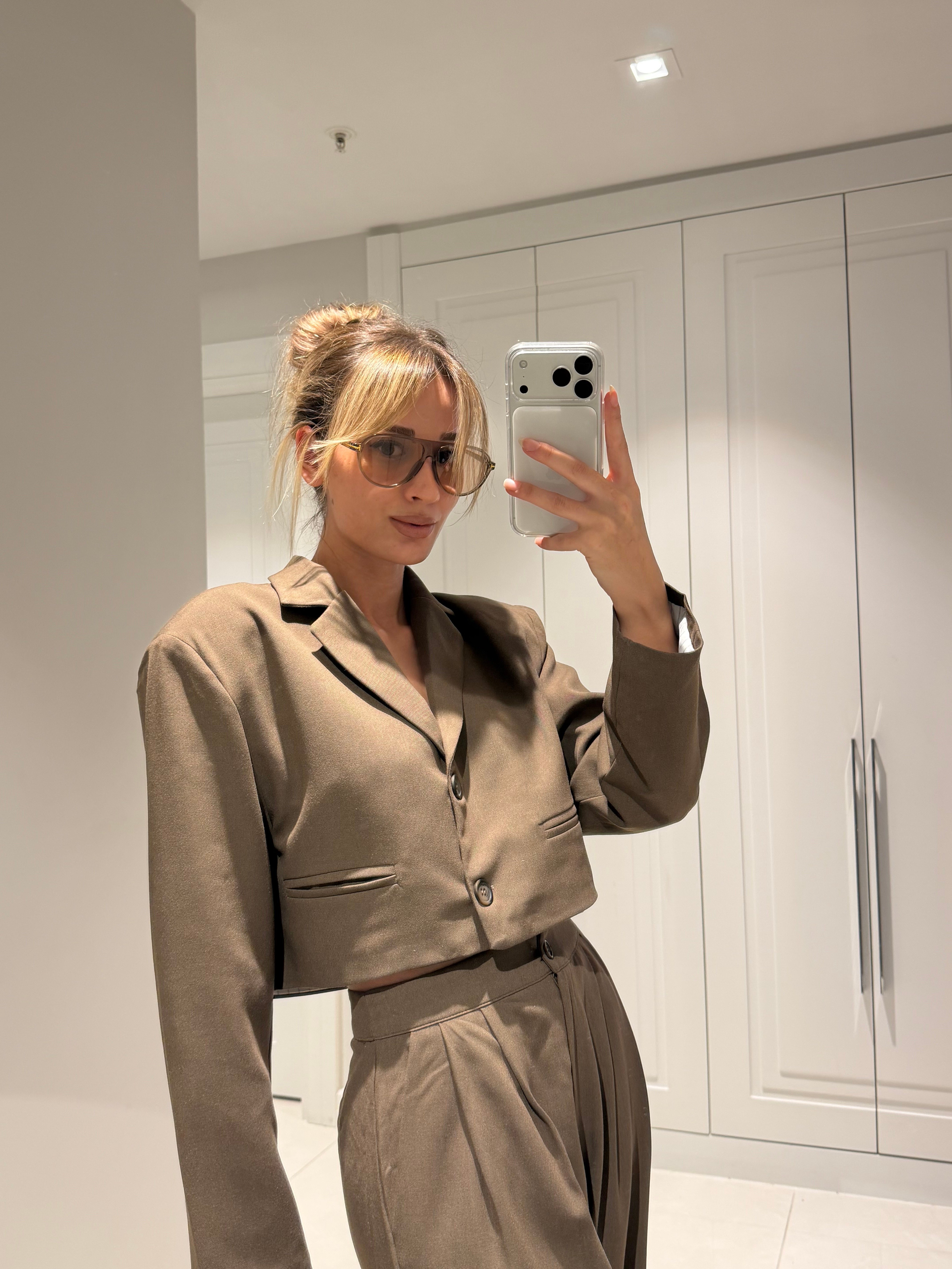 Retro Pilot Kül Kahve Nude Cam Çerçeve Güneş Gözlüğü UV400