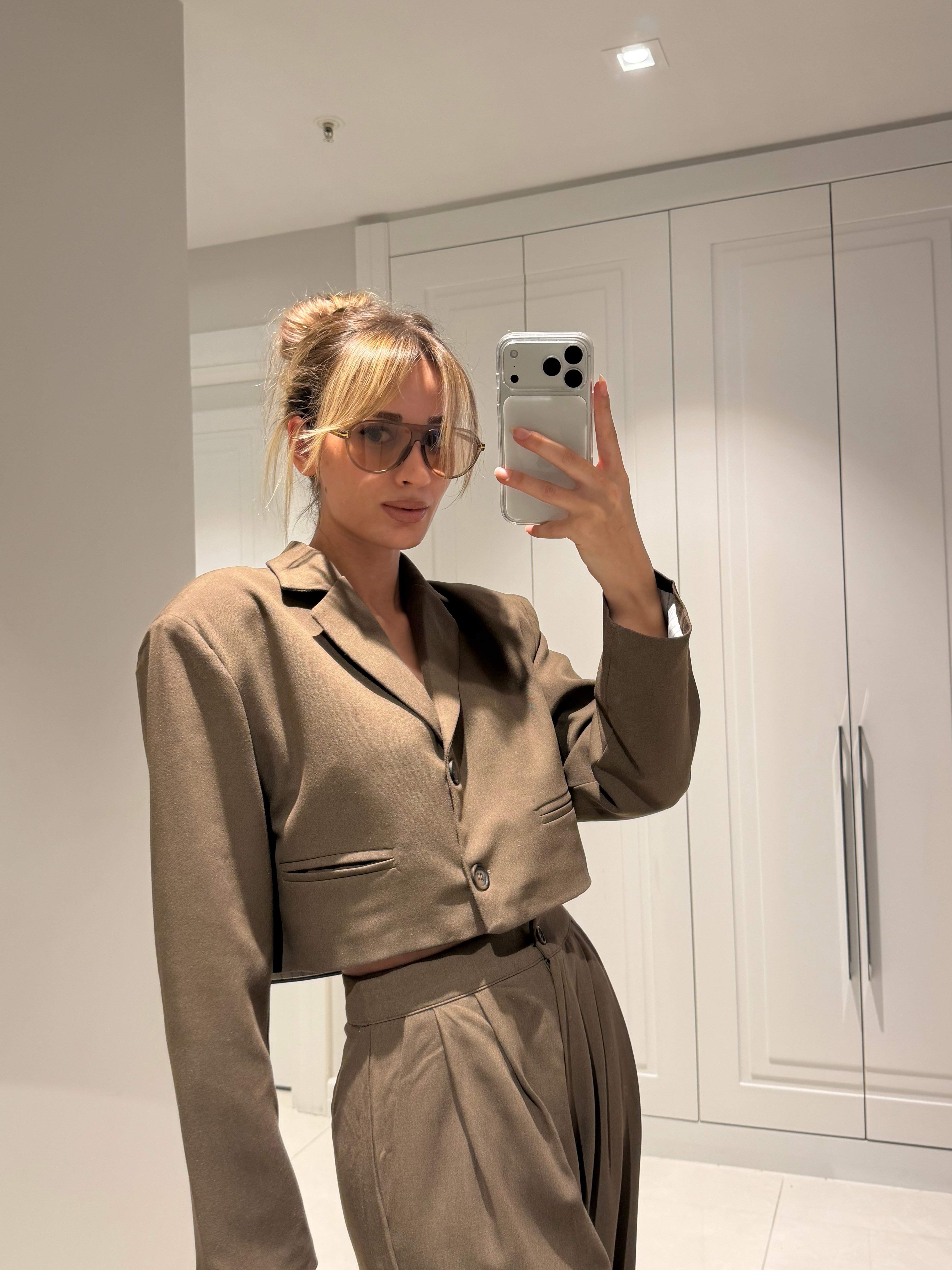 Retro Pilot Kül Kahve Nude Cam Çerçeve Güneş Gözlüğü UV400