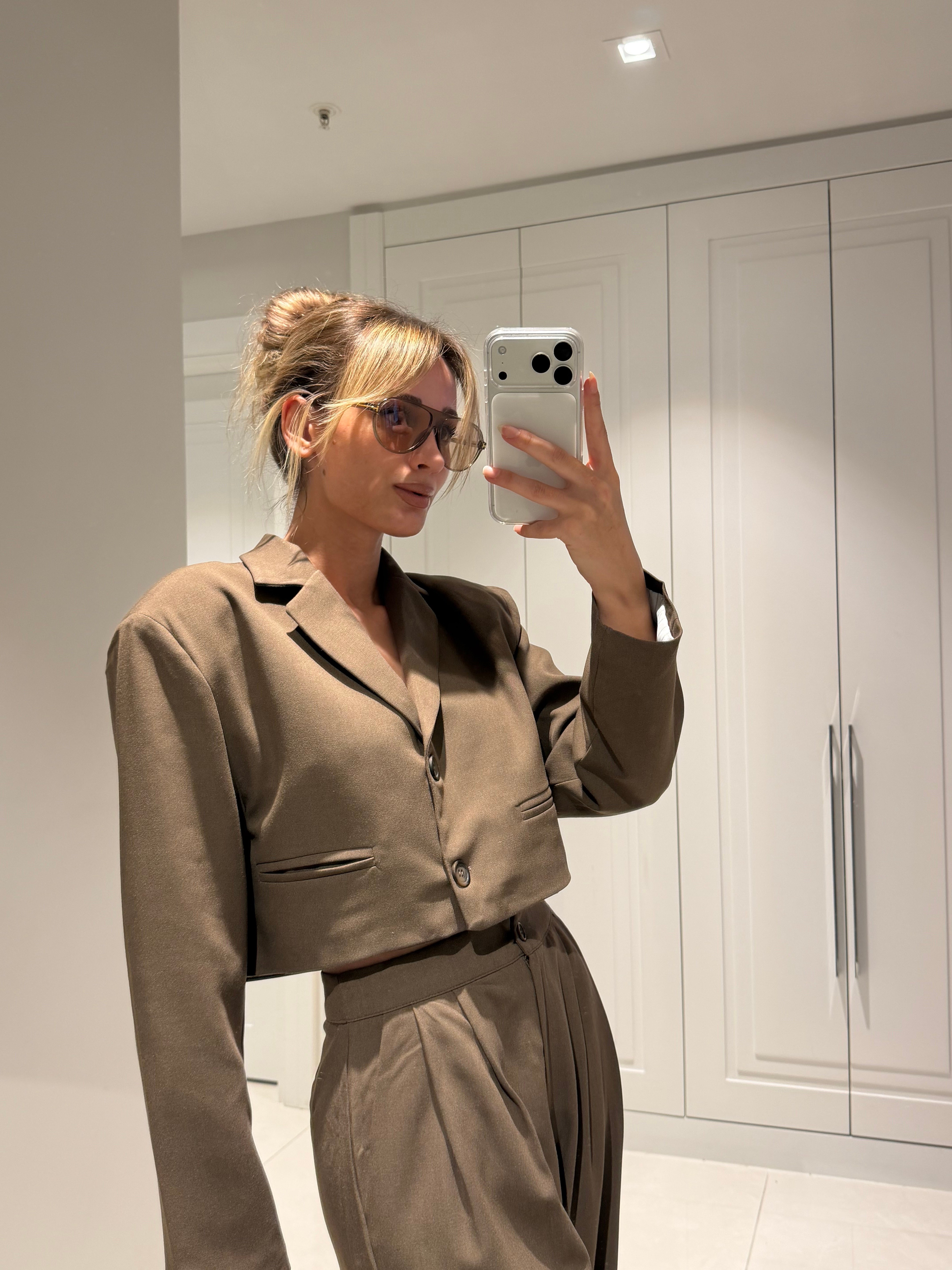 Retro Pilot Kül Kahve Nude Cam Çerçeve Güneş Gözlüğü UV400