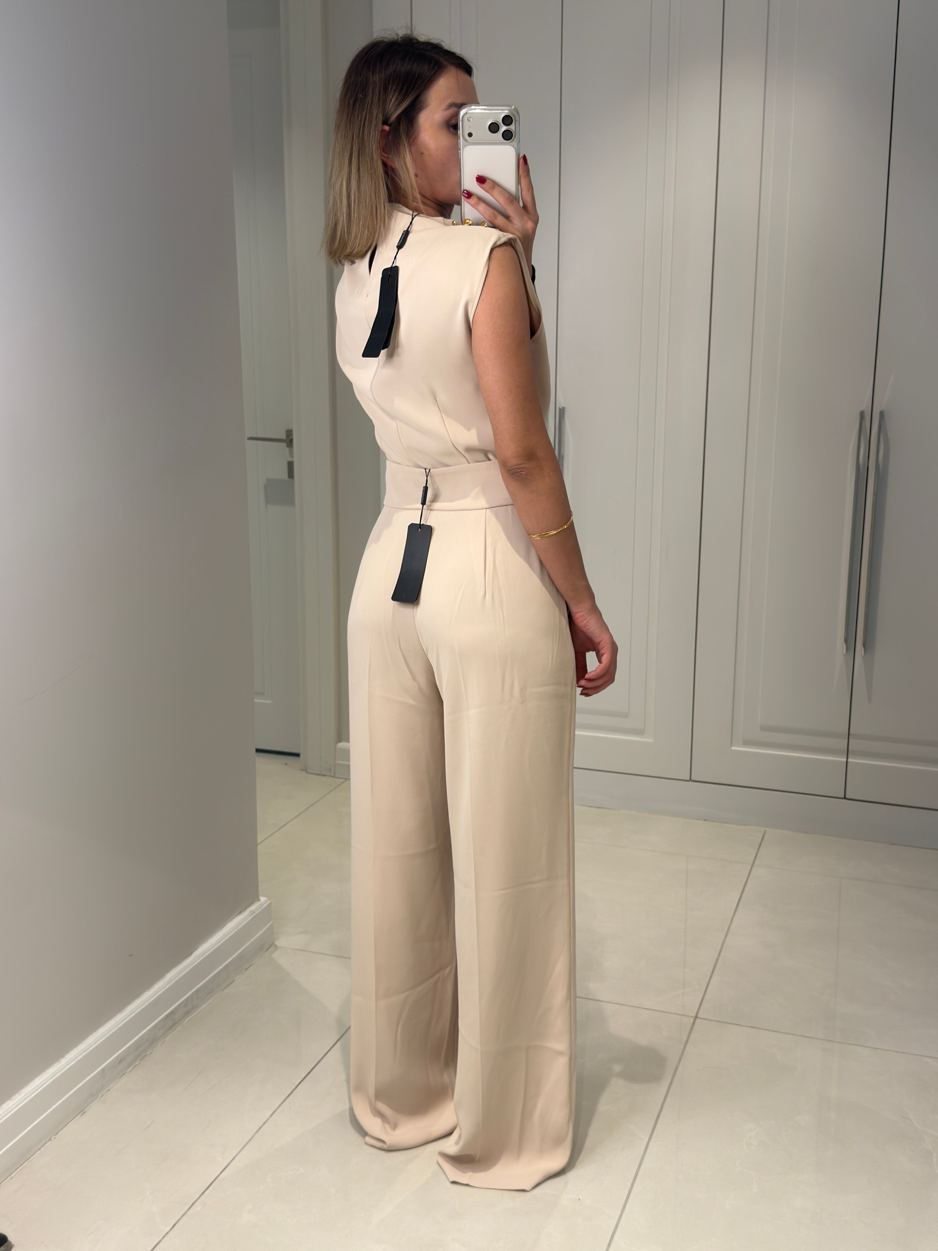 Talia Bej Düğme Detaylı Pantolon Bluz Takım