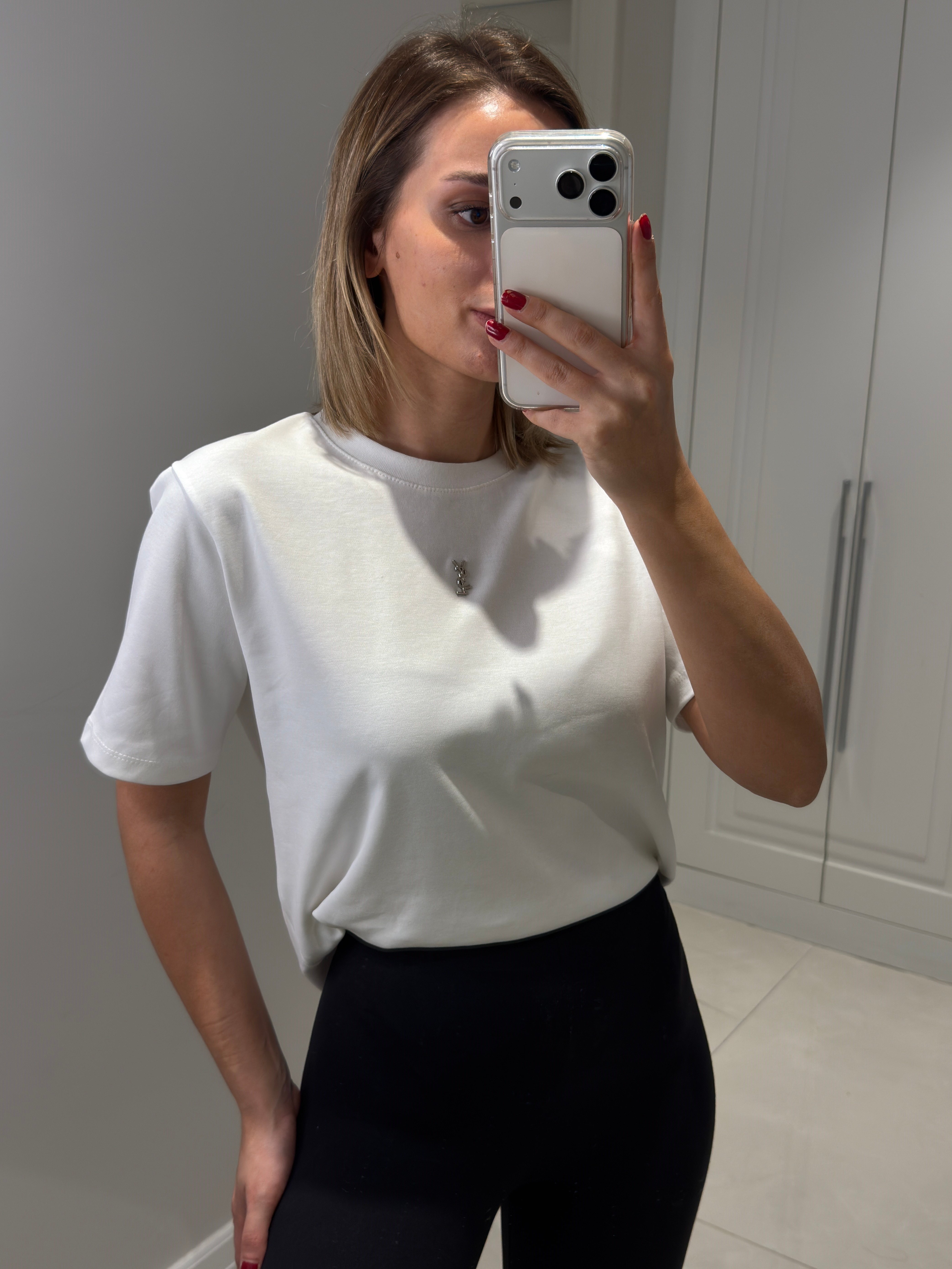 YSL Kart Etiketli Beyaz Kısa Kol Tişört