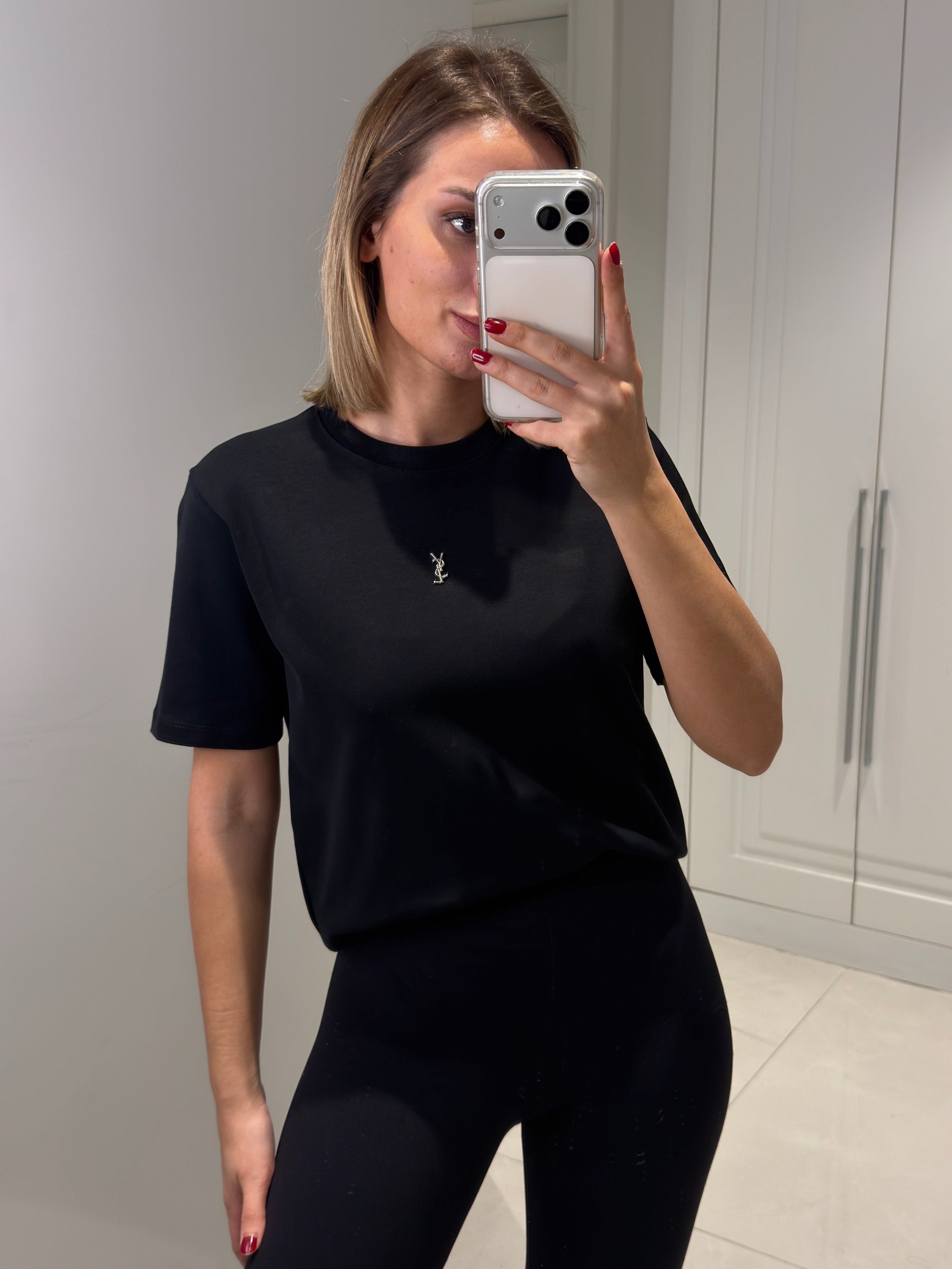 YSL Kart Etiketli Siyah Kısa Kol Tişört