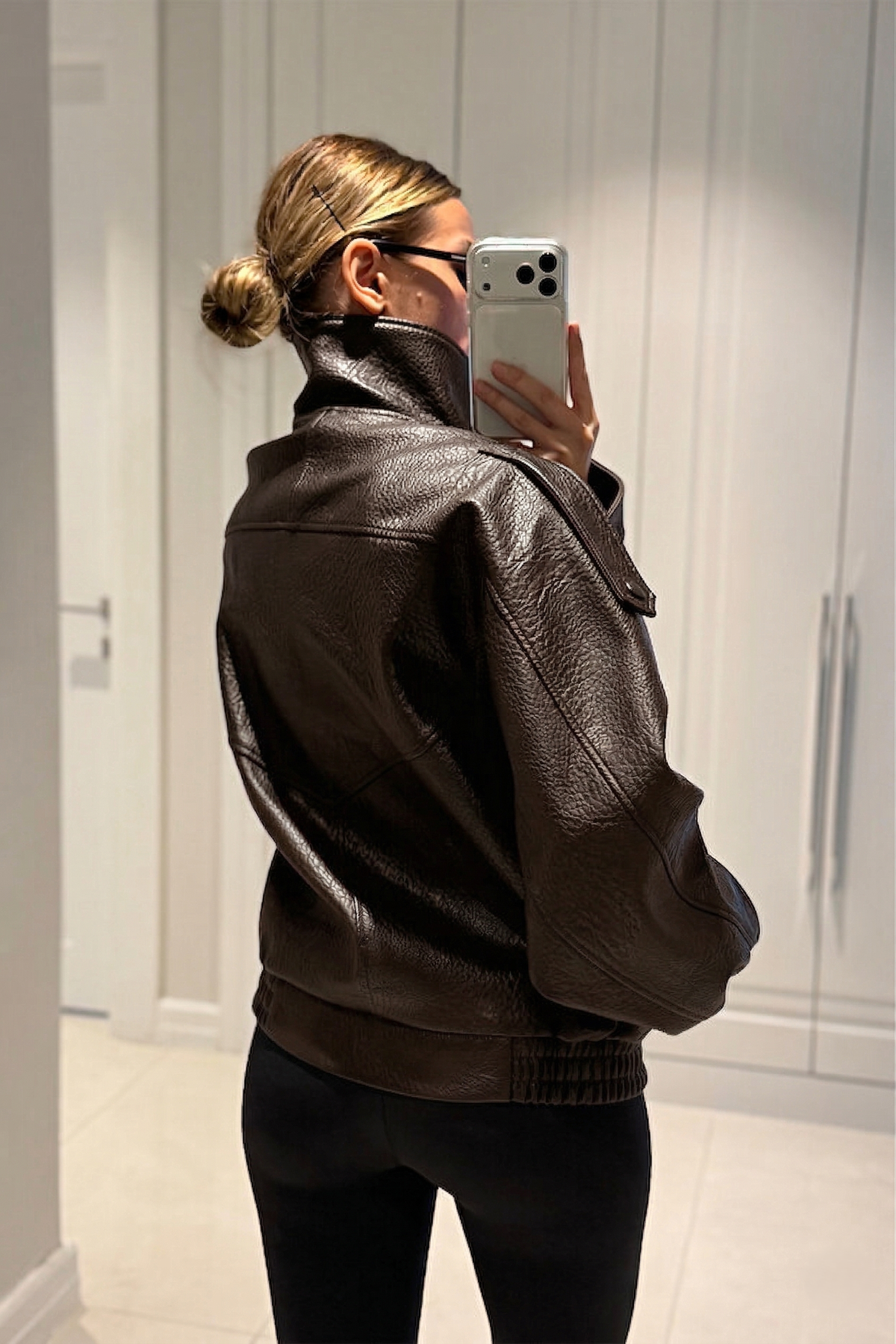 YSL Viral Oversize Dik Yaka Acı Kahve Deri Ceket