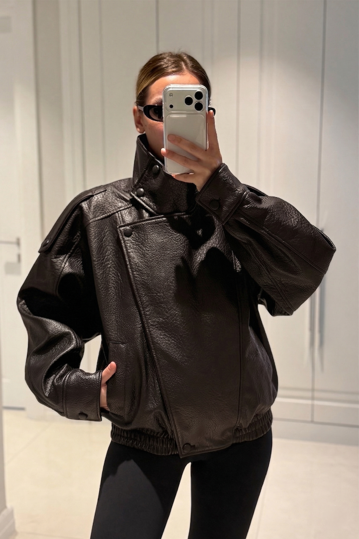 YSL Viral Oversize Dik Yaka Acı Kahve Deri Ceket