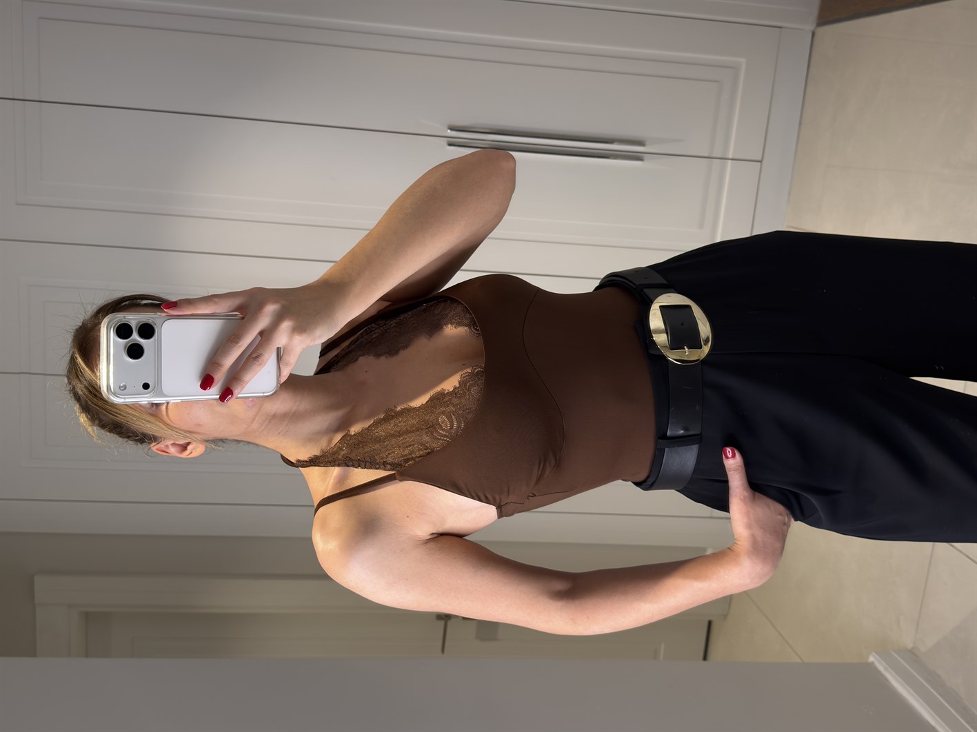 Adel Kahve Dantel Askılı Bodysuit