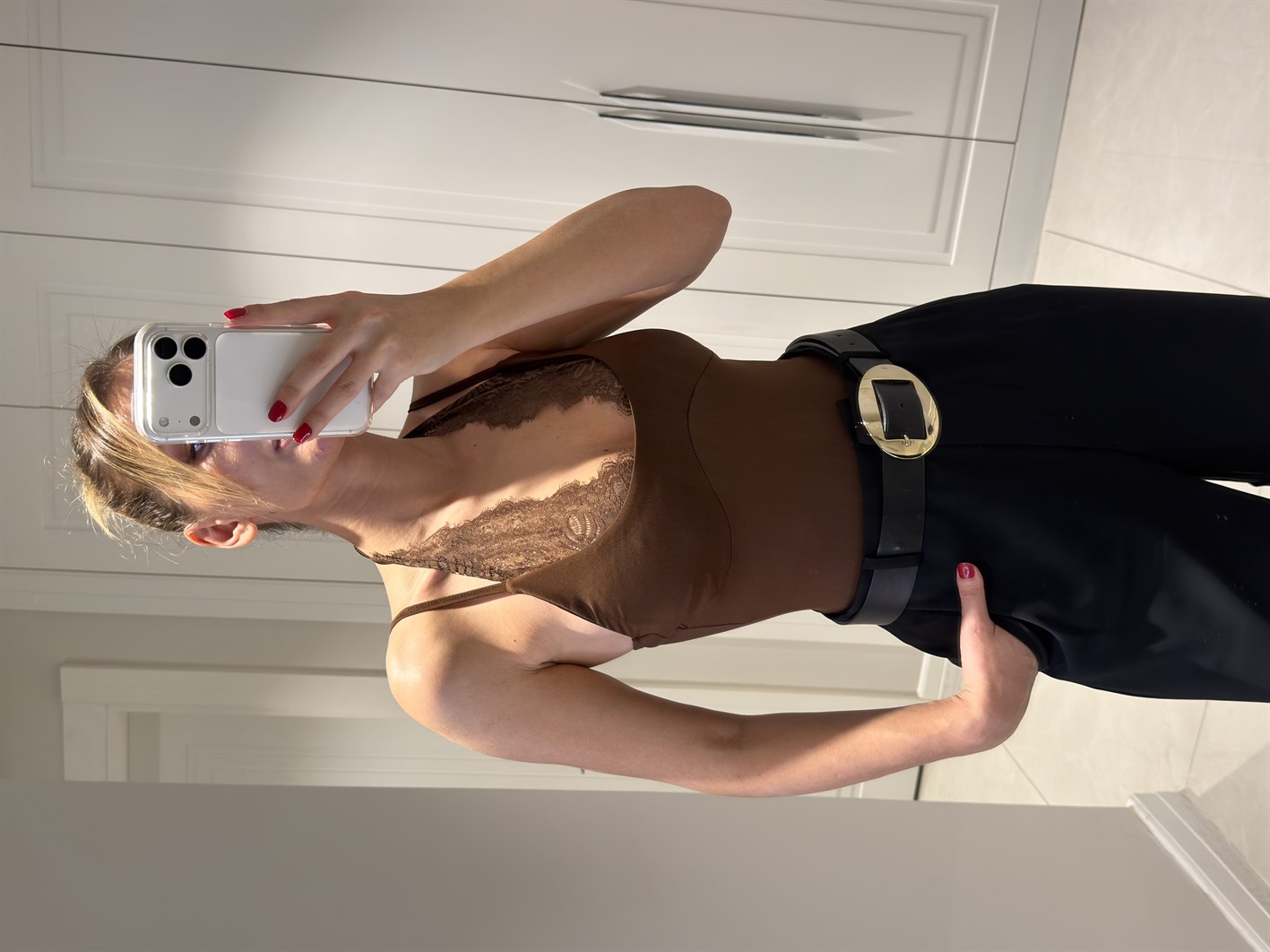 Adel Kahve Dantel Askılı Bodysuit