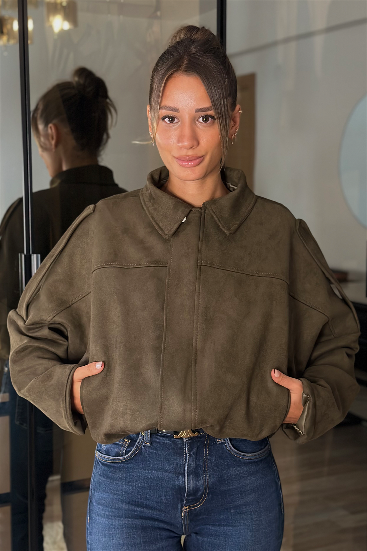 Alice Oversize Haki Bomber Viral Süet Ceket