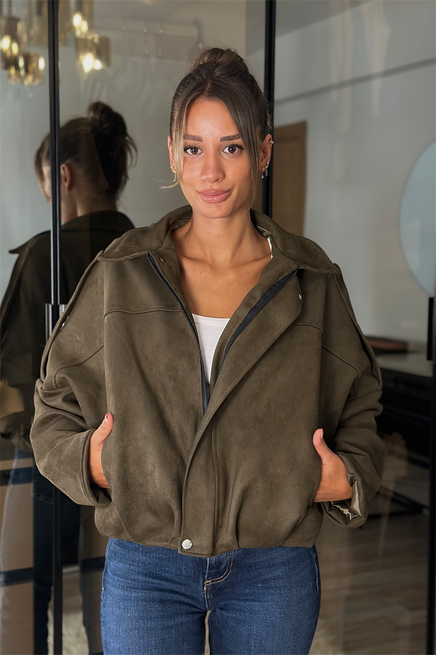 Alice Oversize Haki Bomber Viral Süet Ceket