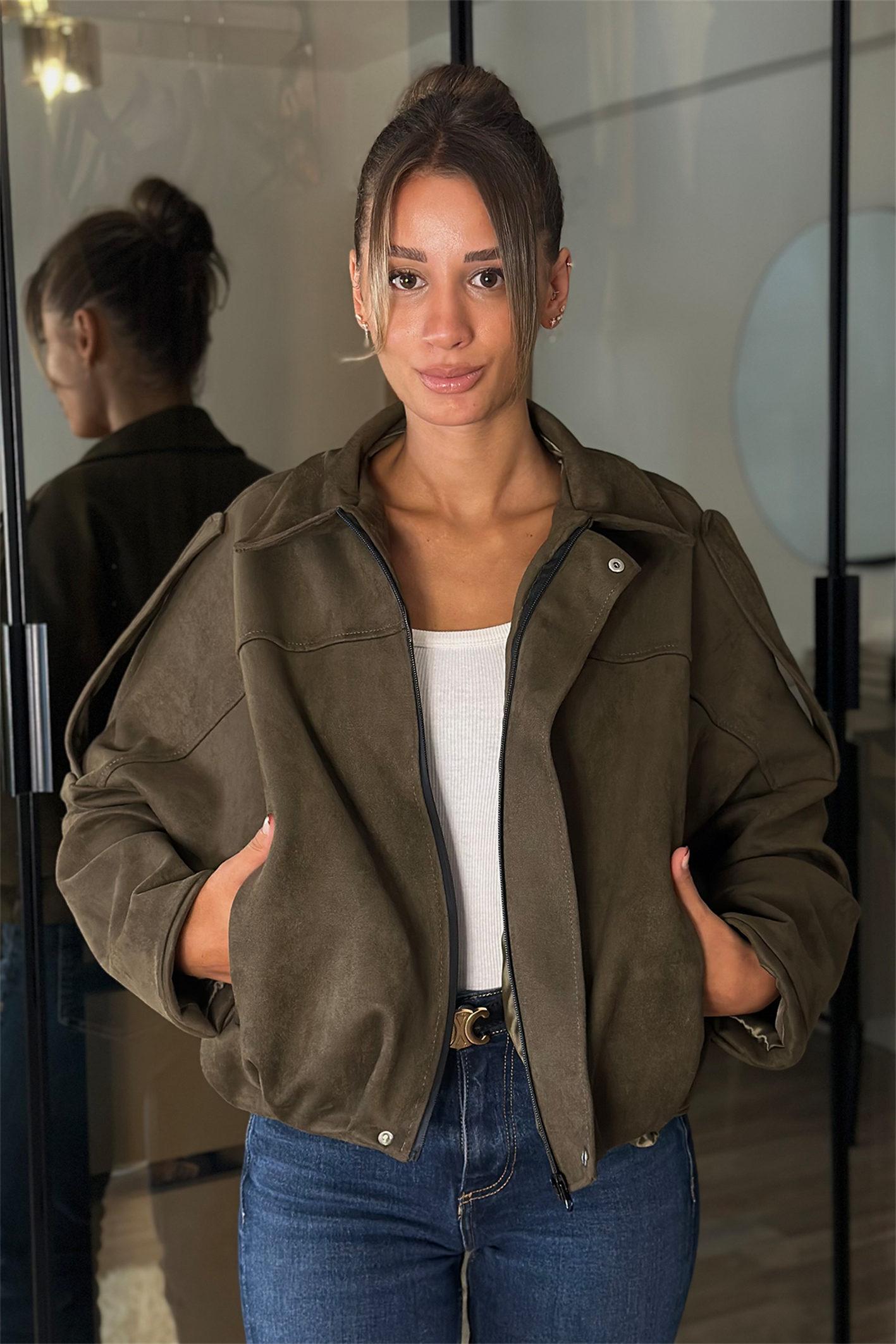 Alice Oversize Haki Bomber Viral Süet Ceket