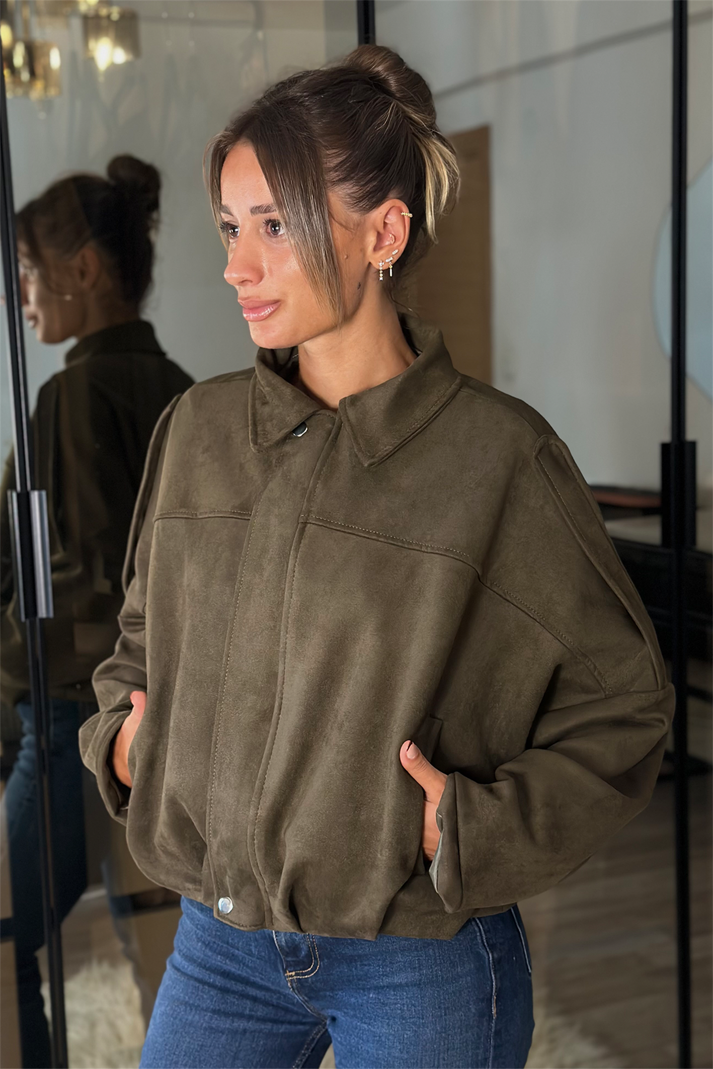 Alice Oversize Haki Bomber Viral Süet Ceket