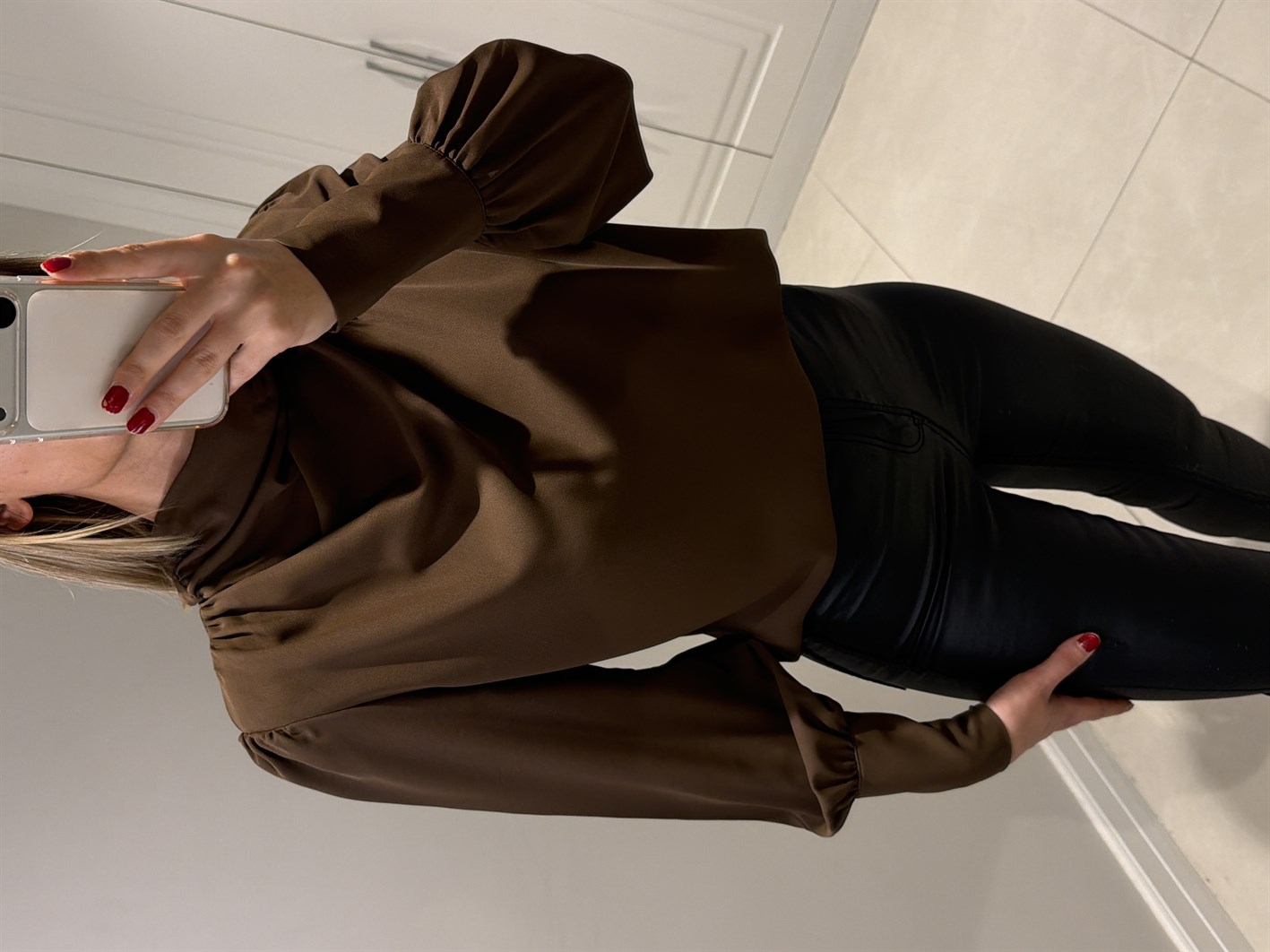 Alora Drape Detaylı Kahve Bluz