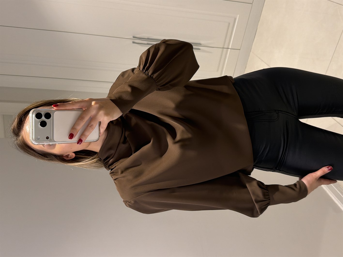 Alora Drape Detaylı Kahve Bluz