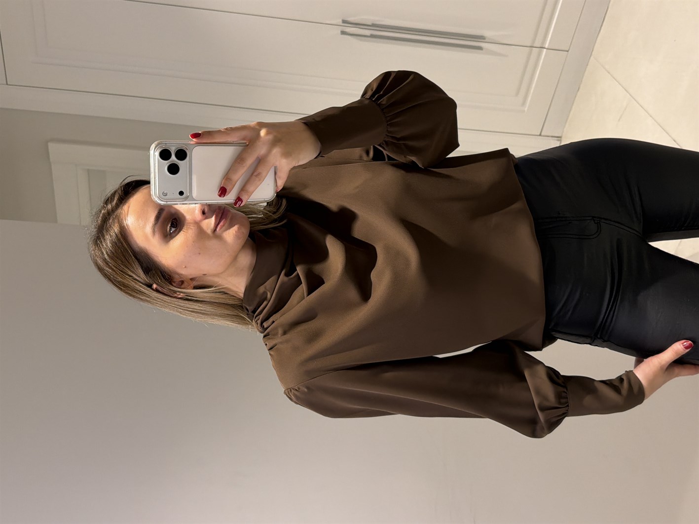 Alora Drape Detaylı Kahve Bluz