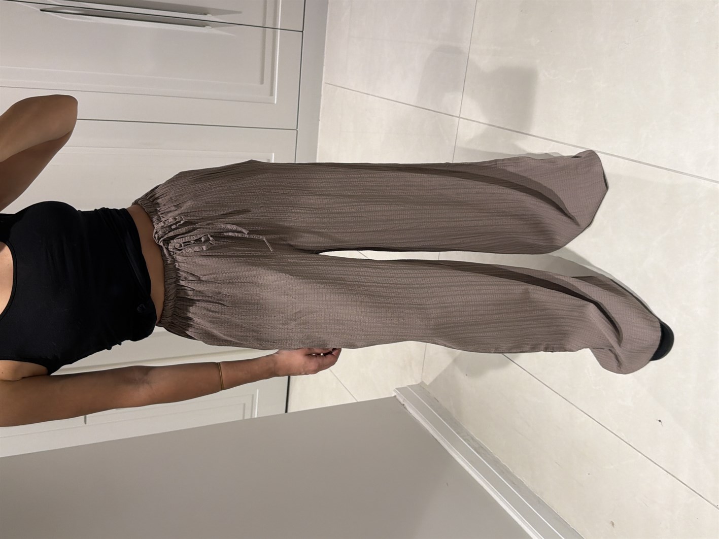 Aria Mürdüm Beli Lastikli Gofre Pantolon