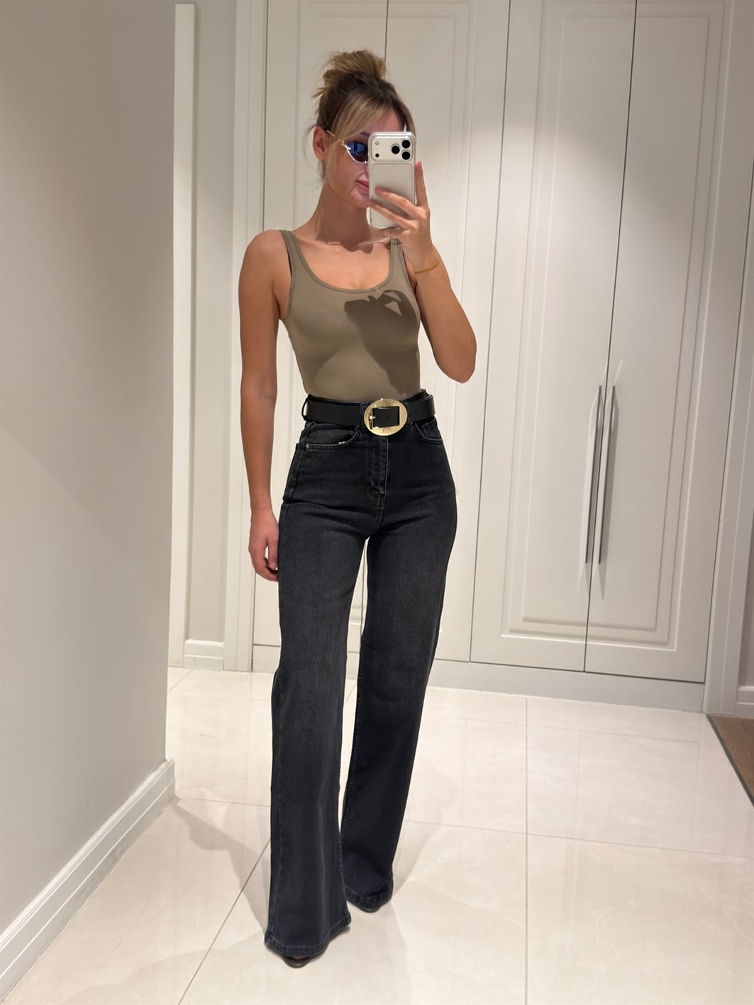 Arya Antrasit Yüksek Bel Wide Leg Jean