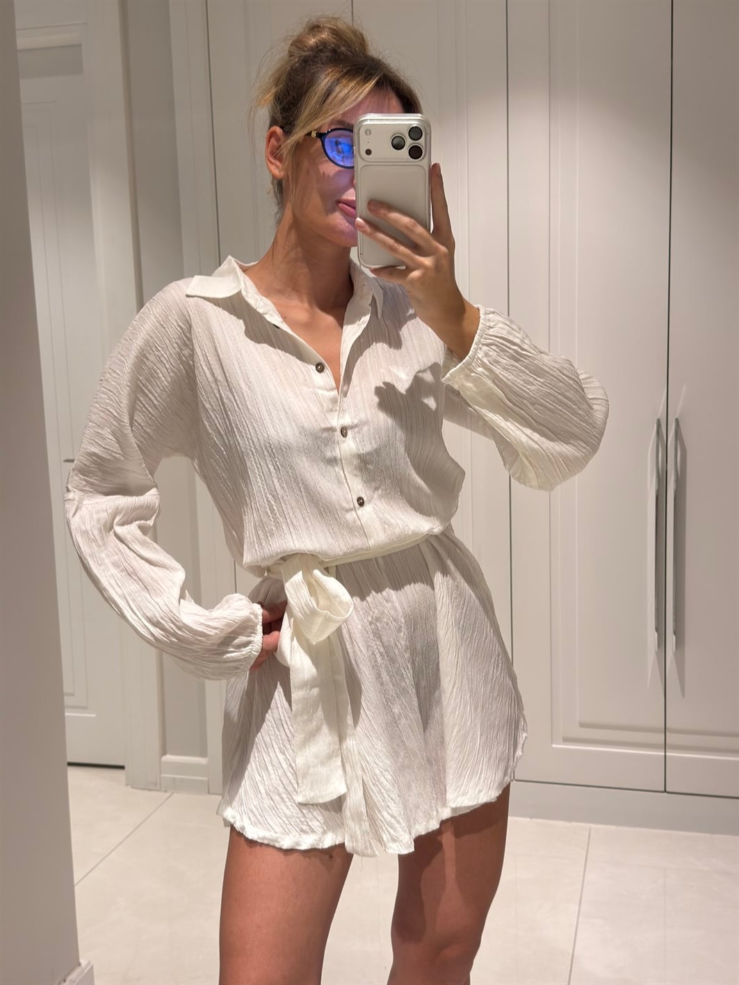 Becca Beyaz Gofre Tulum Elbise