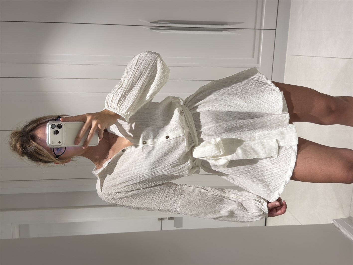 Becca Beyaz Gofre Tulum Elbise