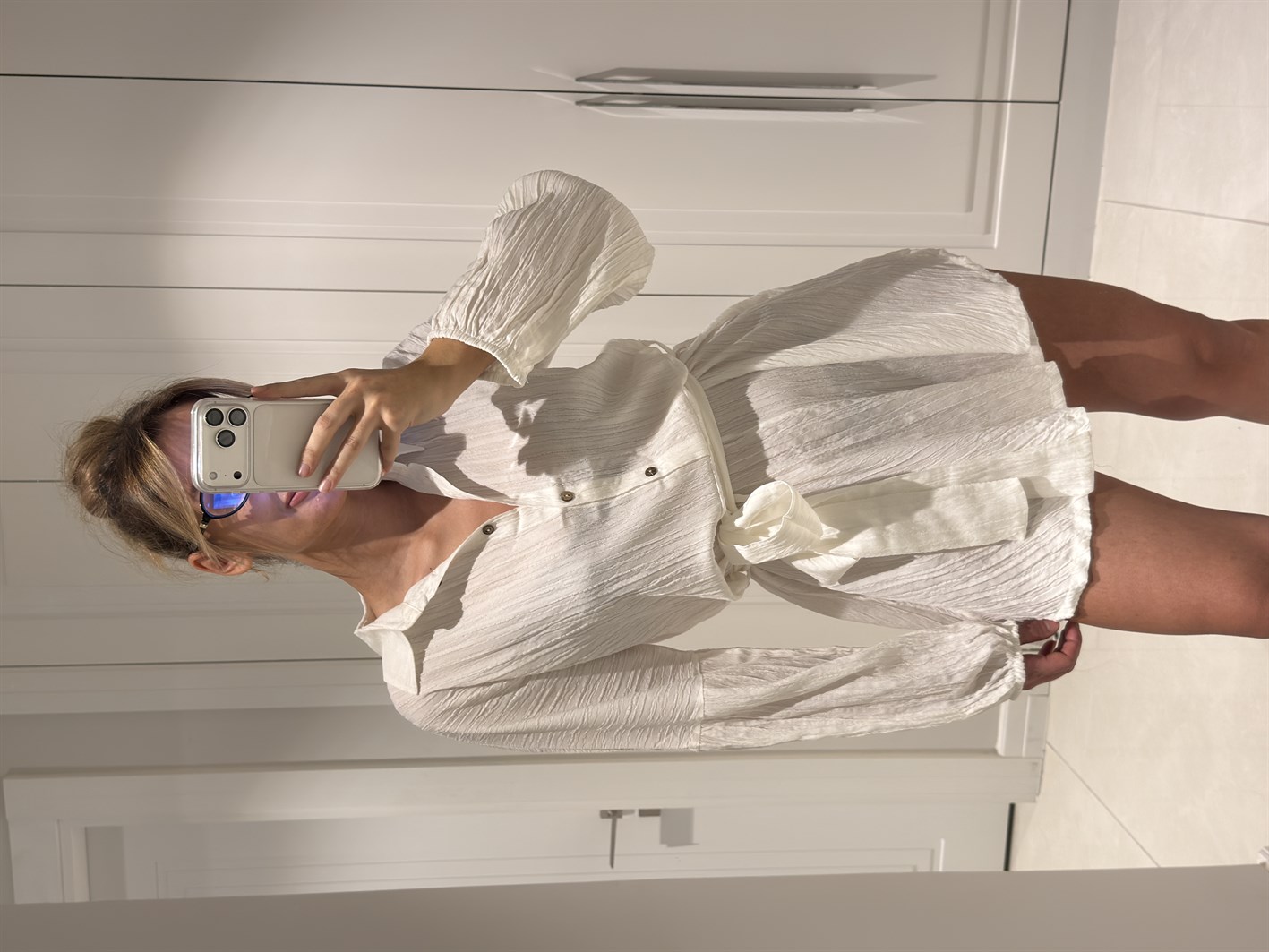 Becca Beyaz Gofre Tulum Elbise