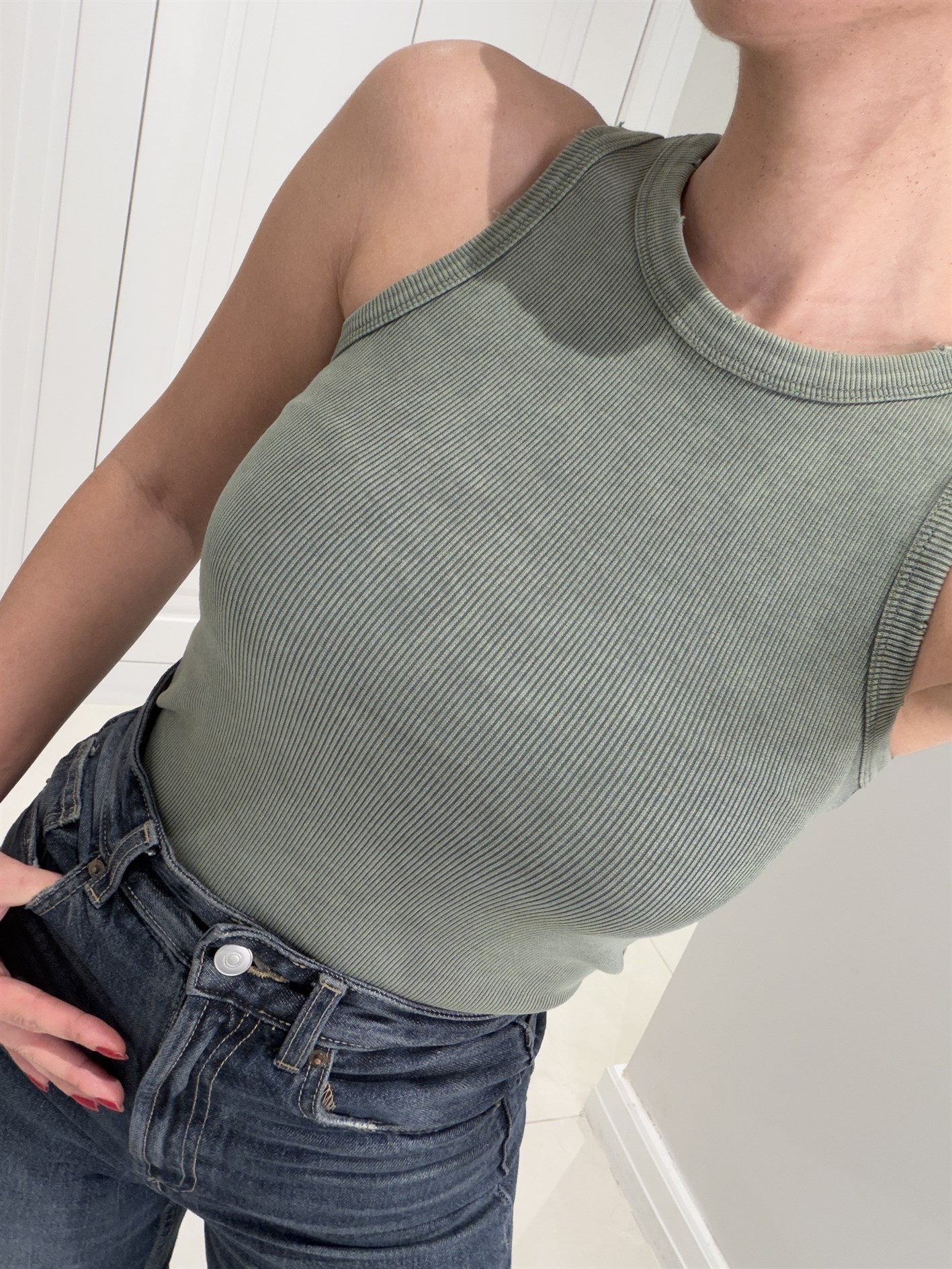 Bella Haki Halter Yaka Yıkamalı Atlet