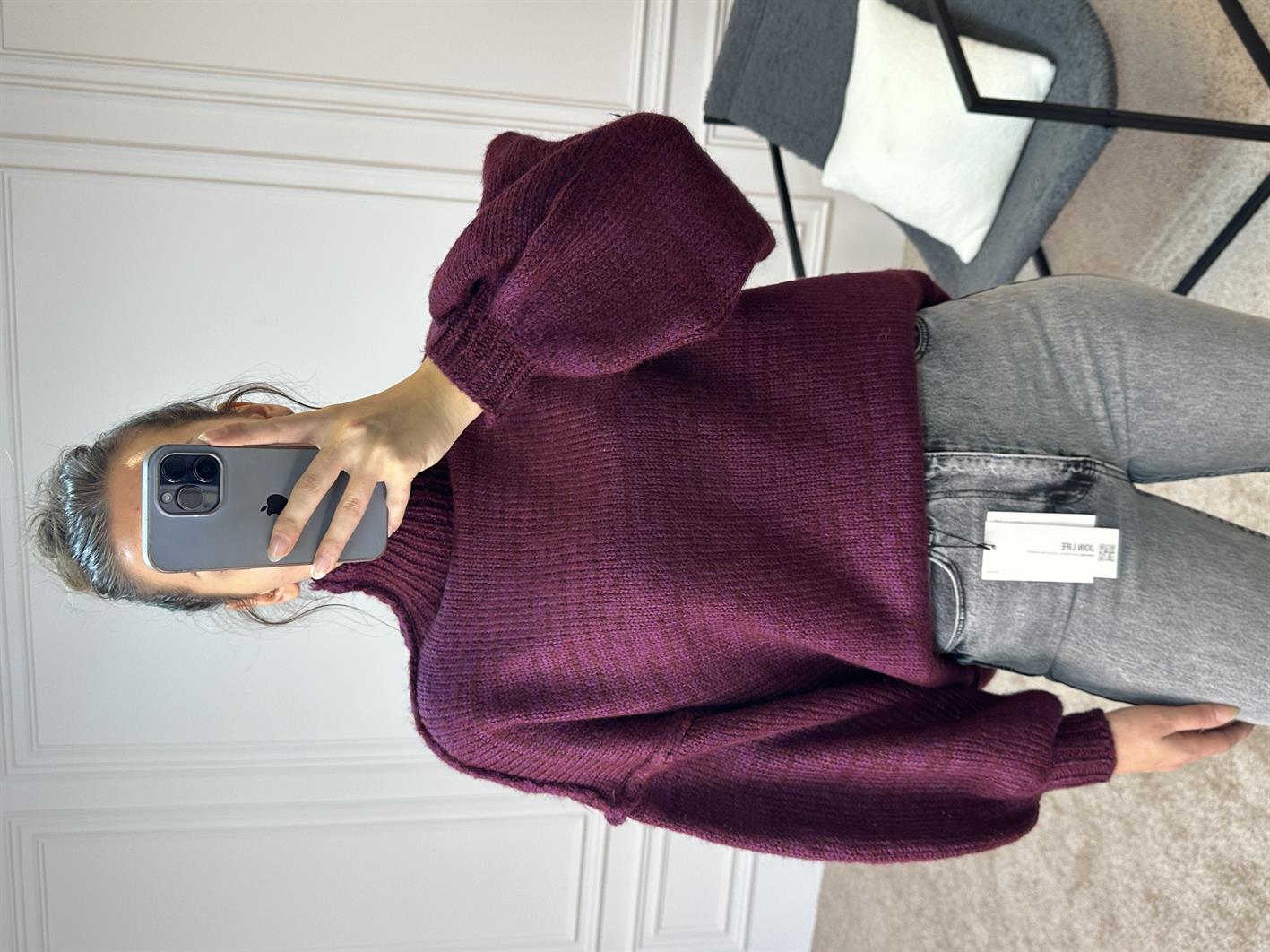 Berry Bordo Oversize Ters Dikiş Detaylı Yumoş Kazak