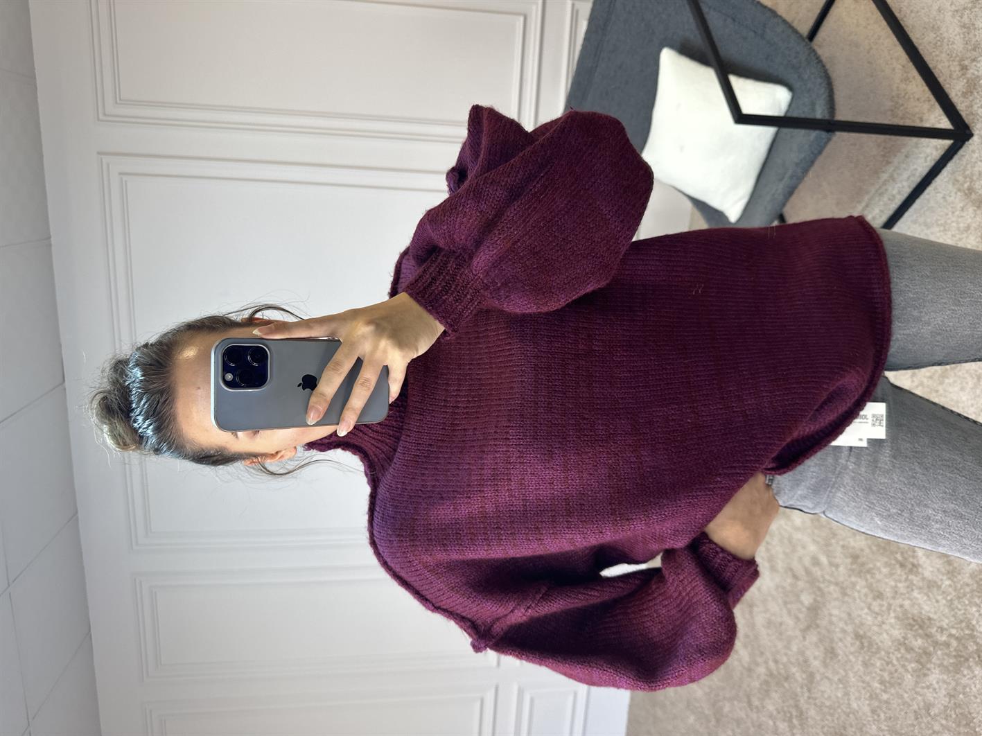 Berry Bordo Oversize Ters Dikiş Detaylı Yumoş Kazak