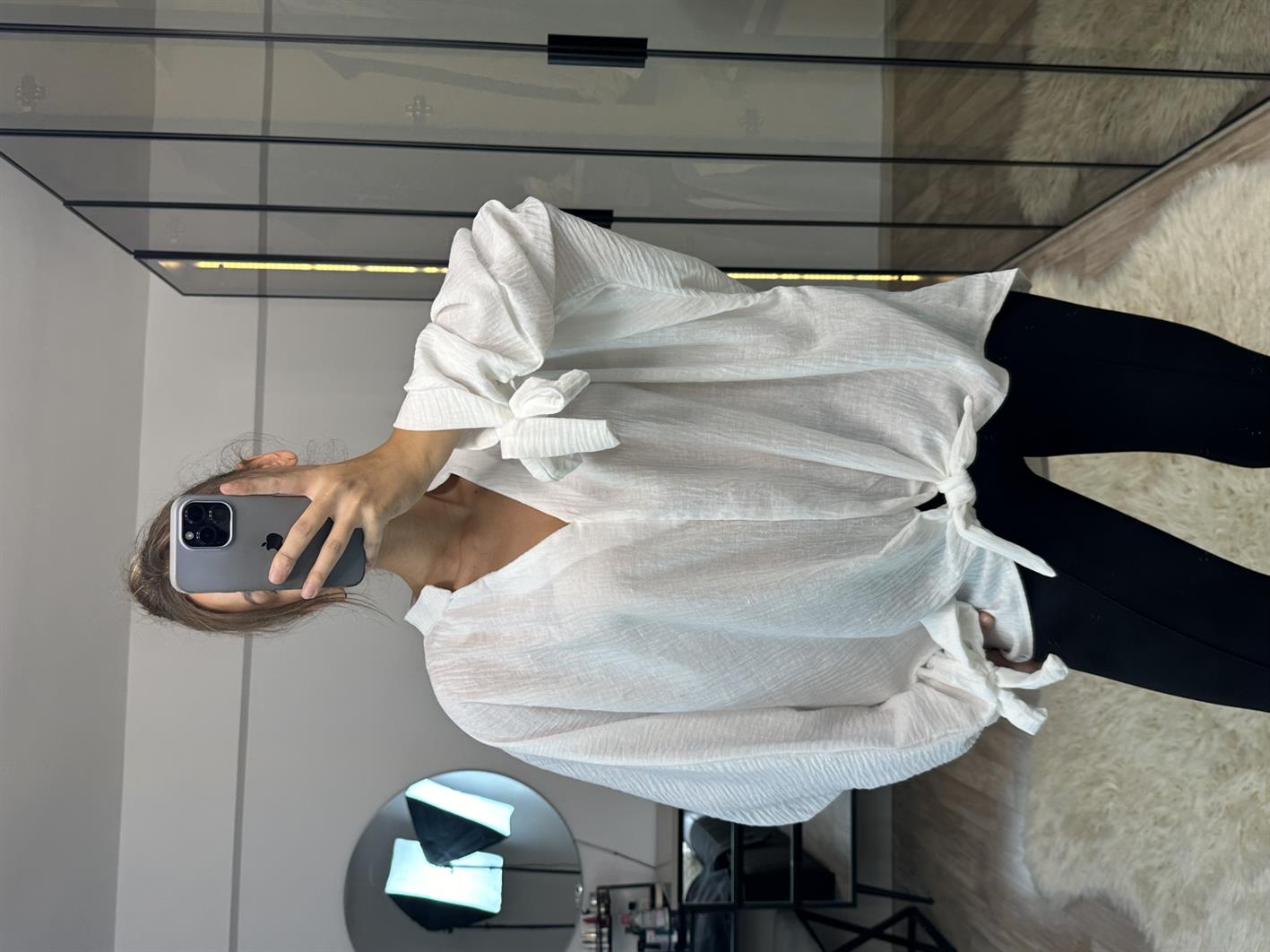 Bethany Beyaz Bağlama Detaylı Keten Bluz