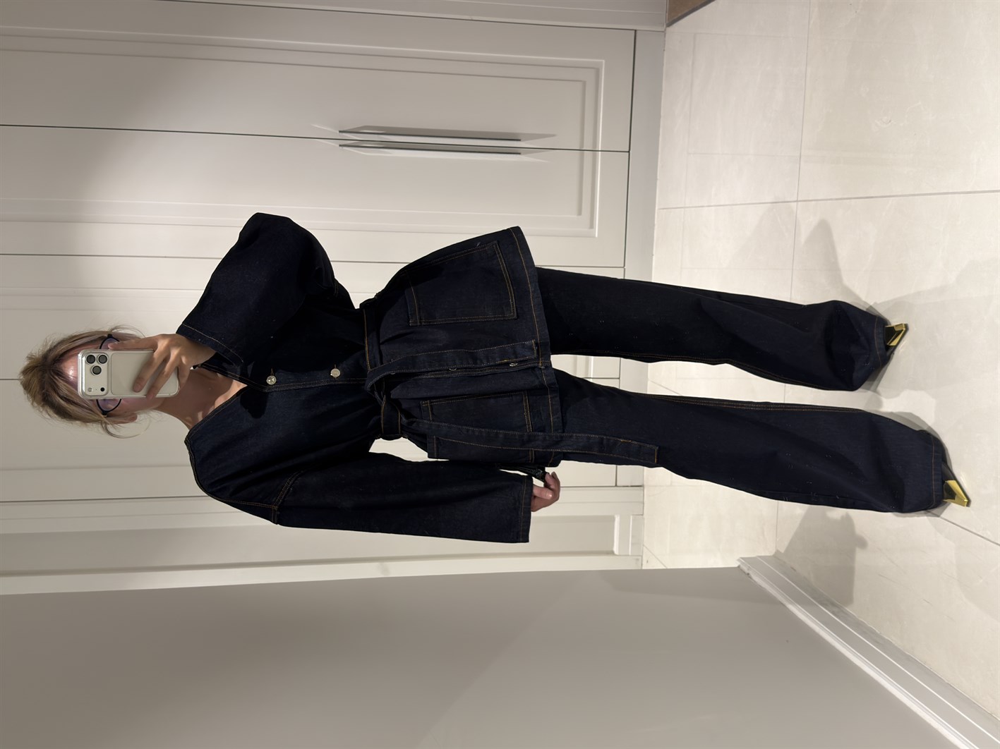 Bianca Kuşaklı Tasarım Denim Takım