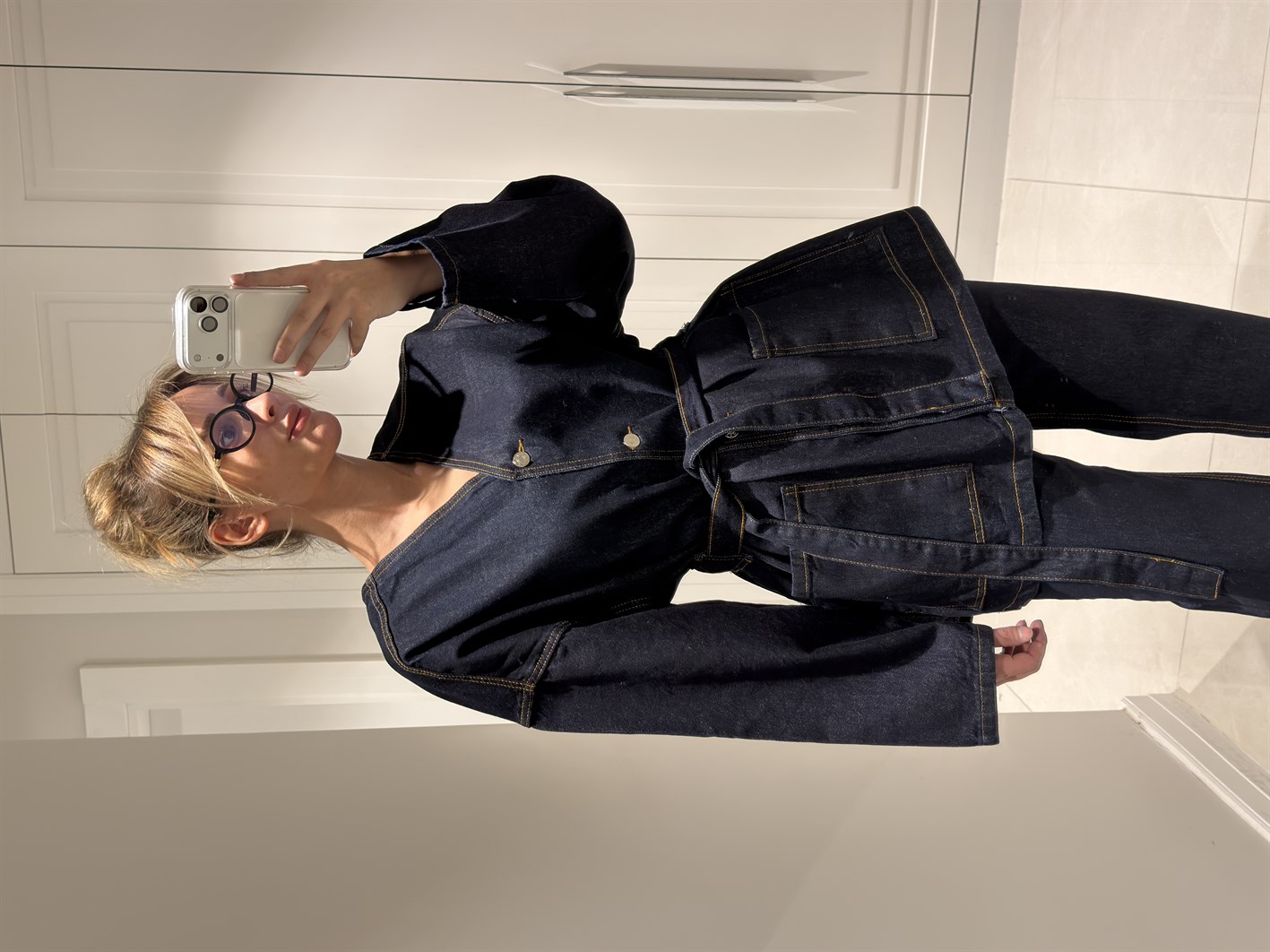 Bianca Kuşaklı Tasarım Denim Takım