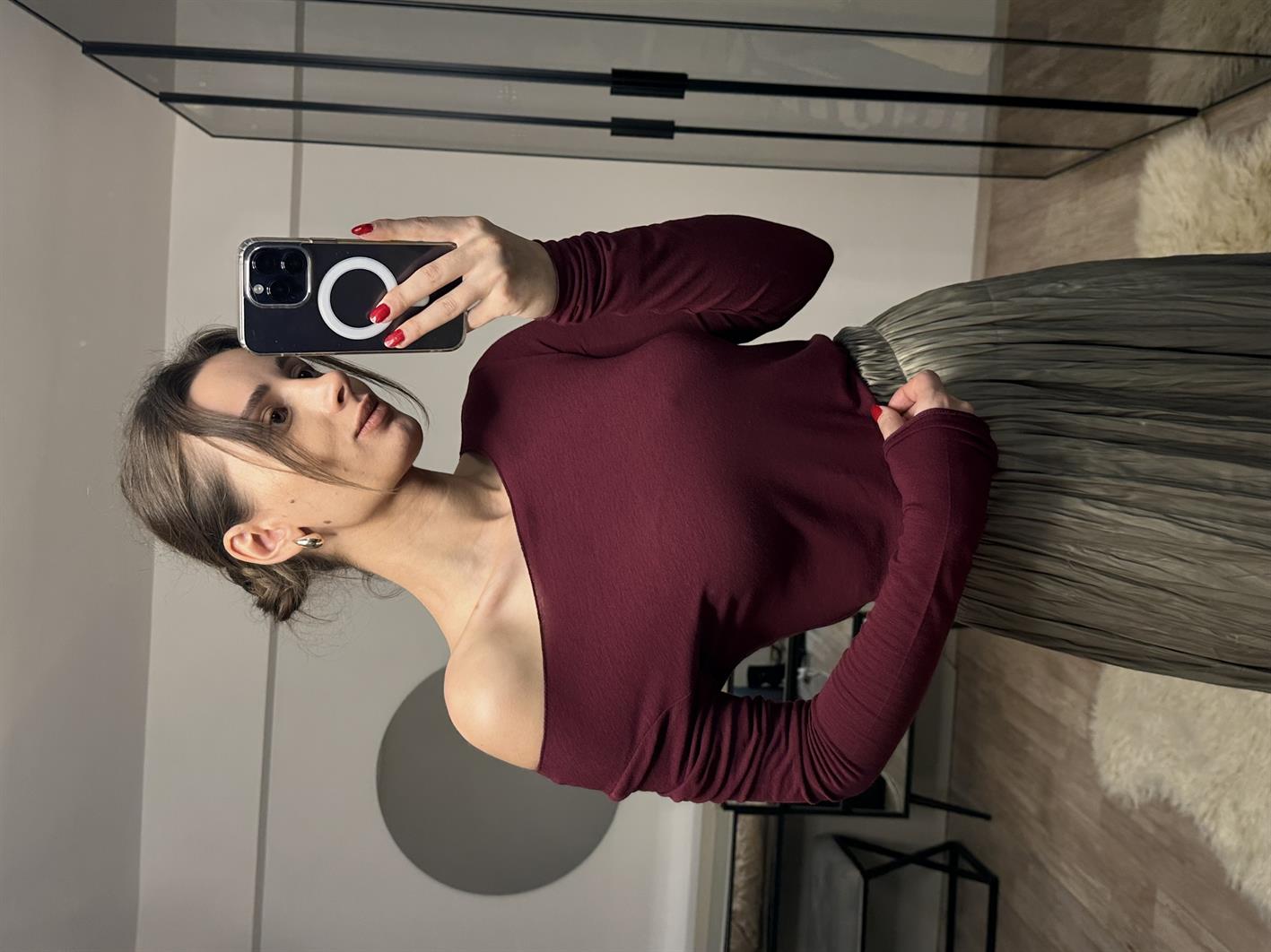 Bloom Bordo Massimo Kart Etiketli Kayık Yaka Bluz