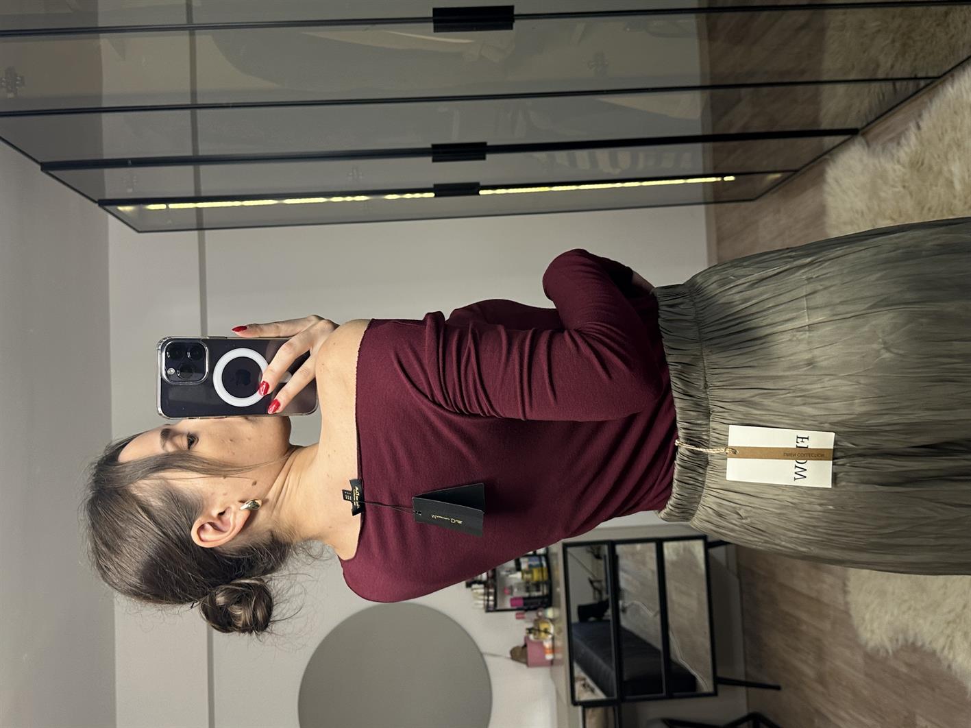 Bloom Bordo Massimo Kart Etiketli Kayık Yaka Bluz