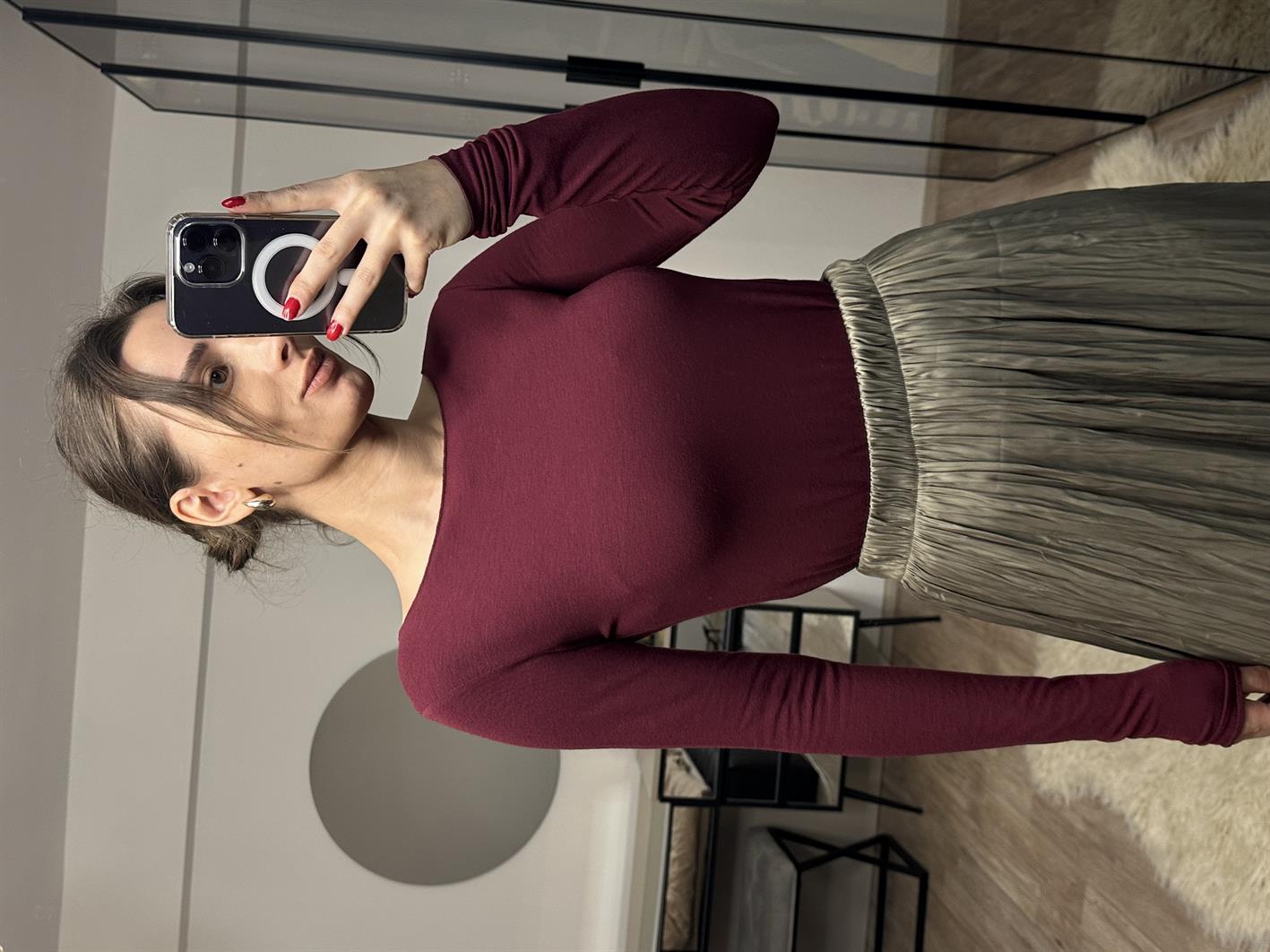 Bloom Bordo Massimo Kart Etiketli Kayık Yaka Bluz