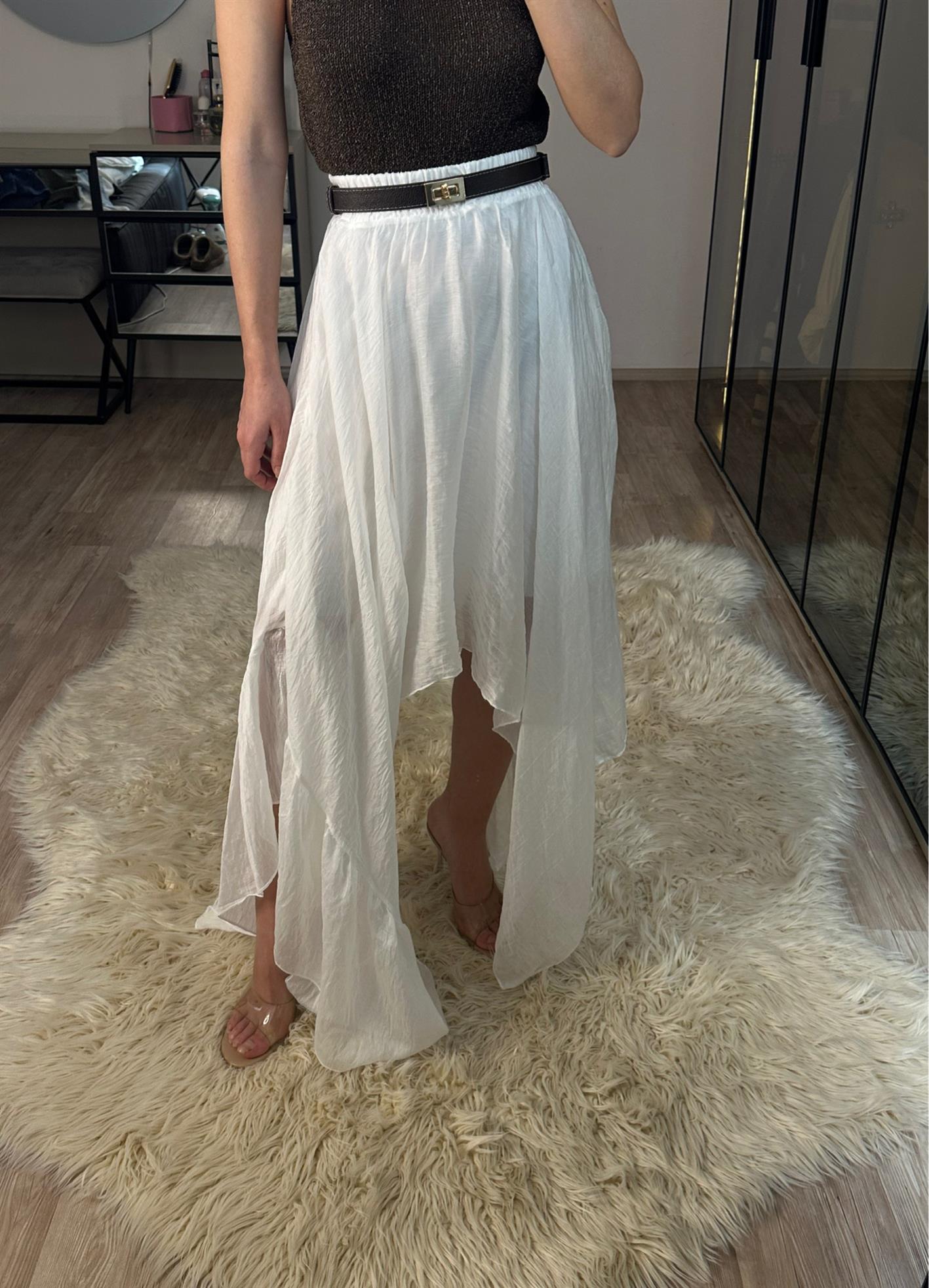 Boho Asimetrik Kesim Beyaz Etek