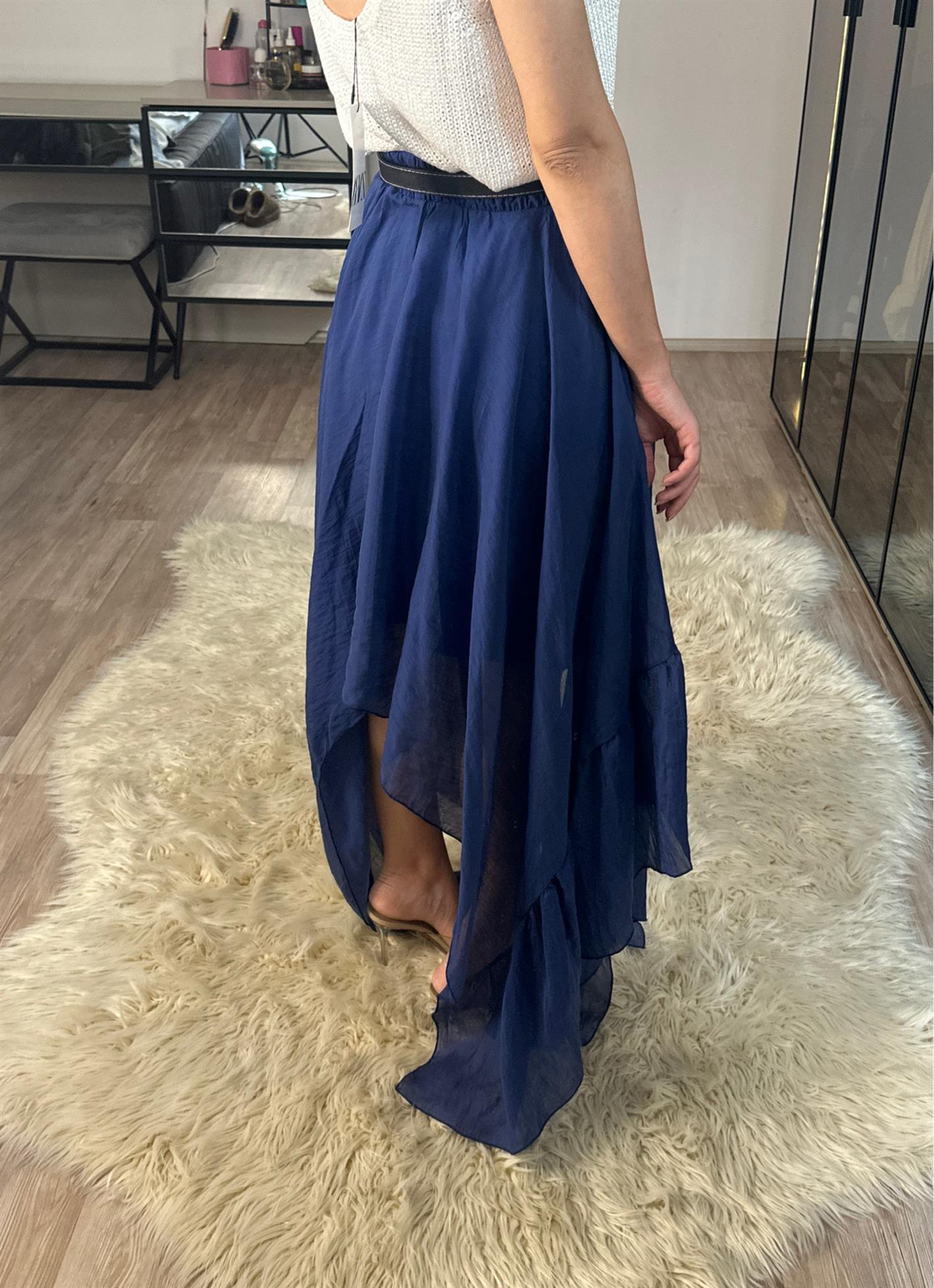 Boho Asimetrik Kesim Lacivert Etek