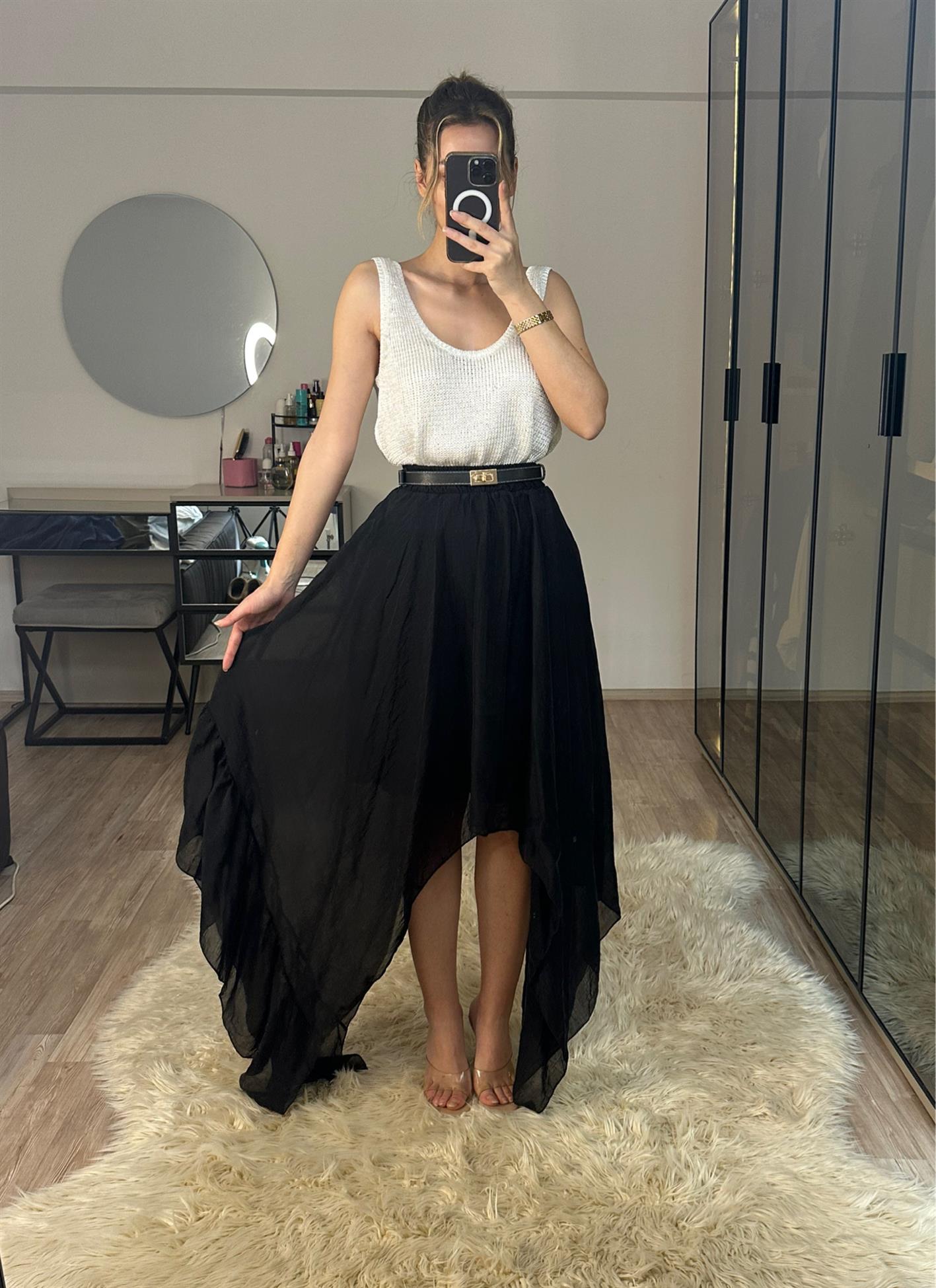 Boho Asimetrik Kesim Siyah Etek