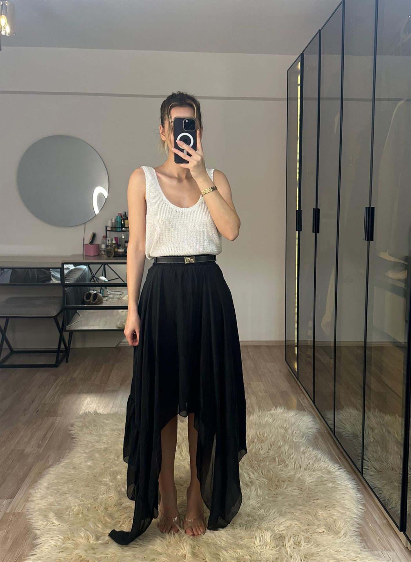 Boho Asimetrik Kesim Siyah Etek