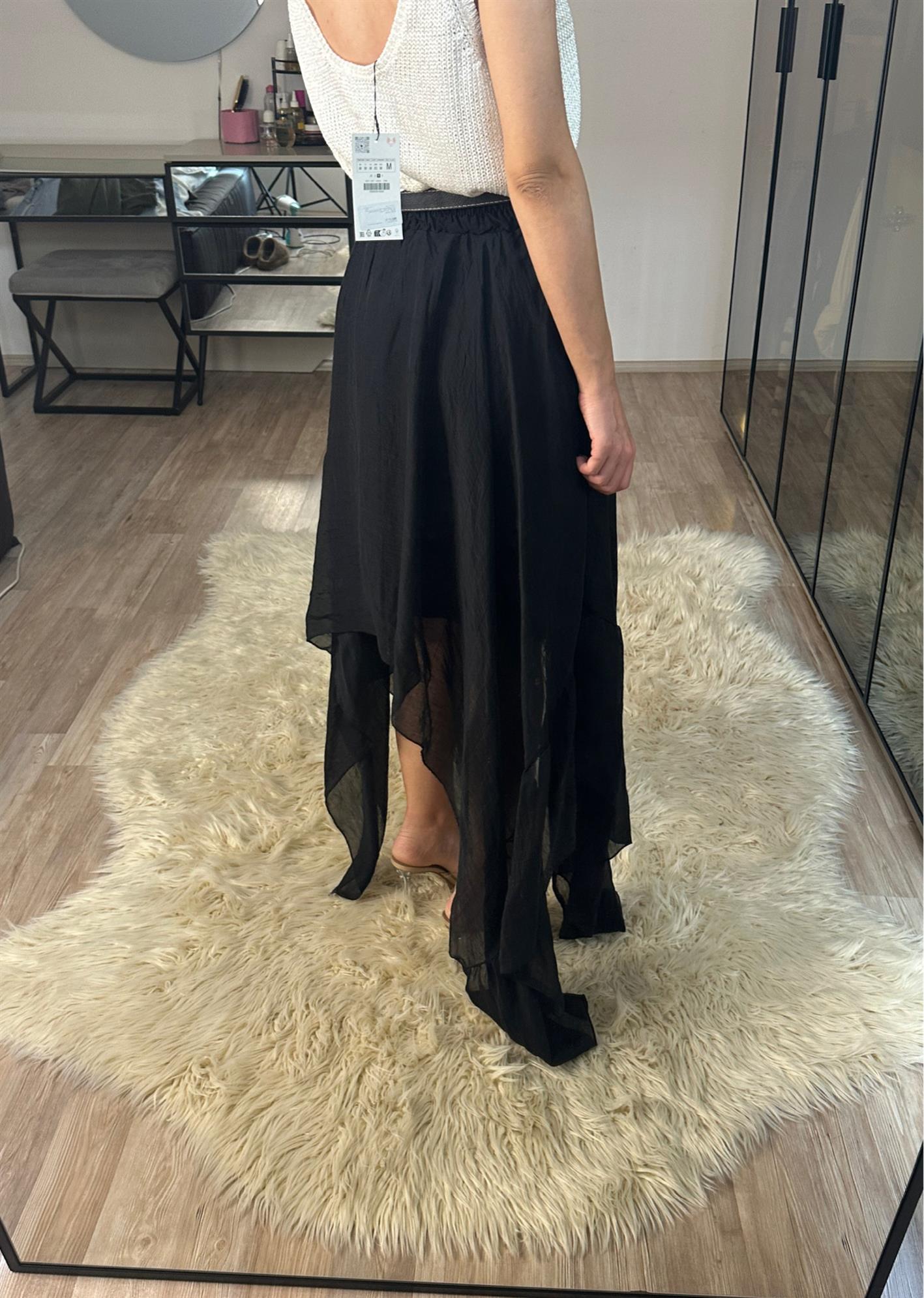 Boho Asimetrik Kesim Siyah Etek