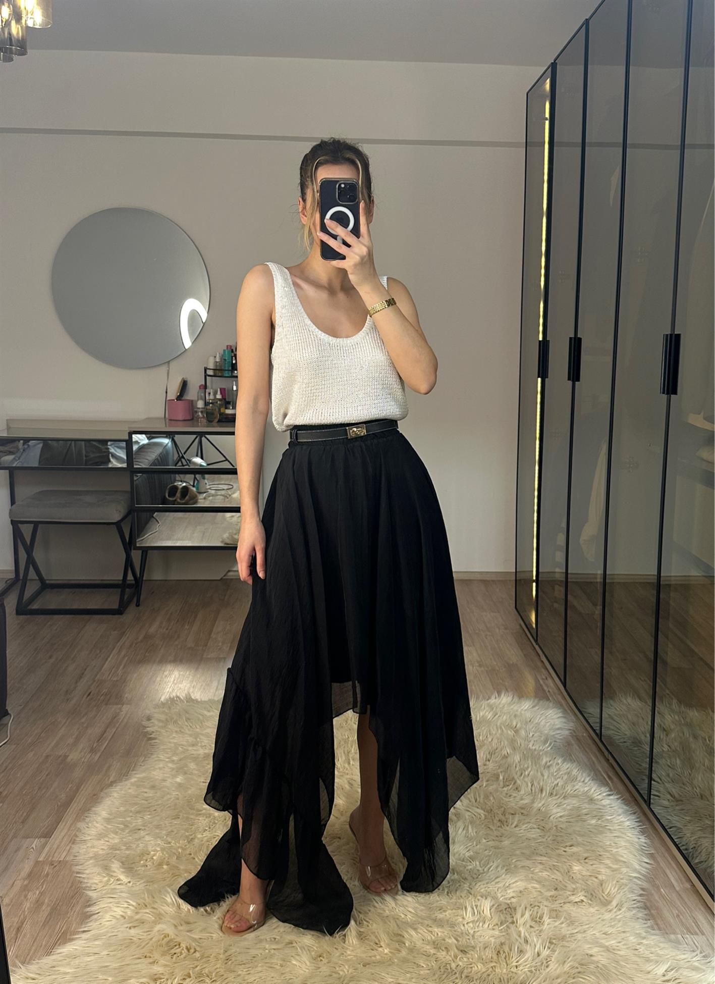 Boho Asimetrik Kesim Siyah Etek