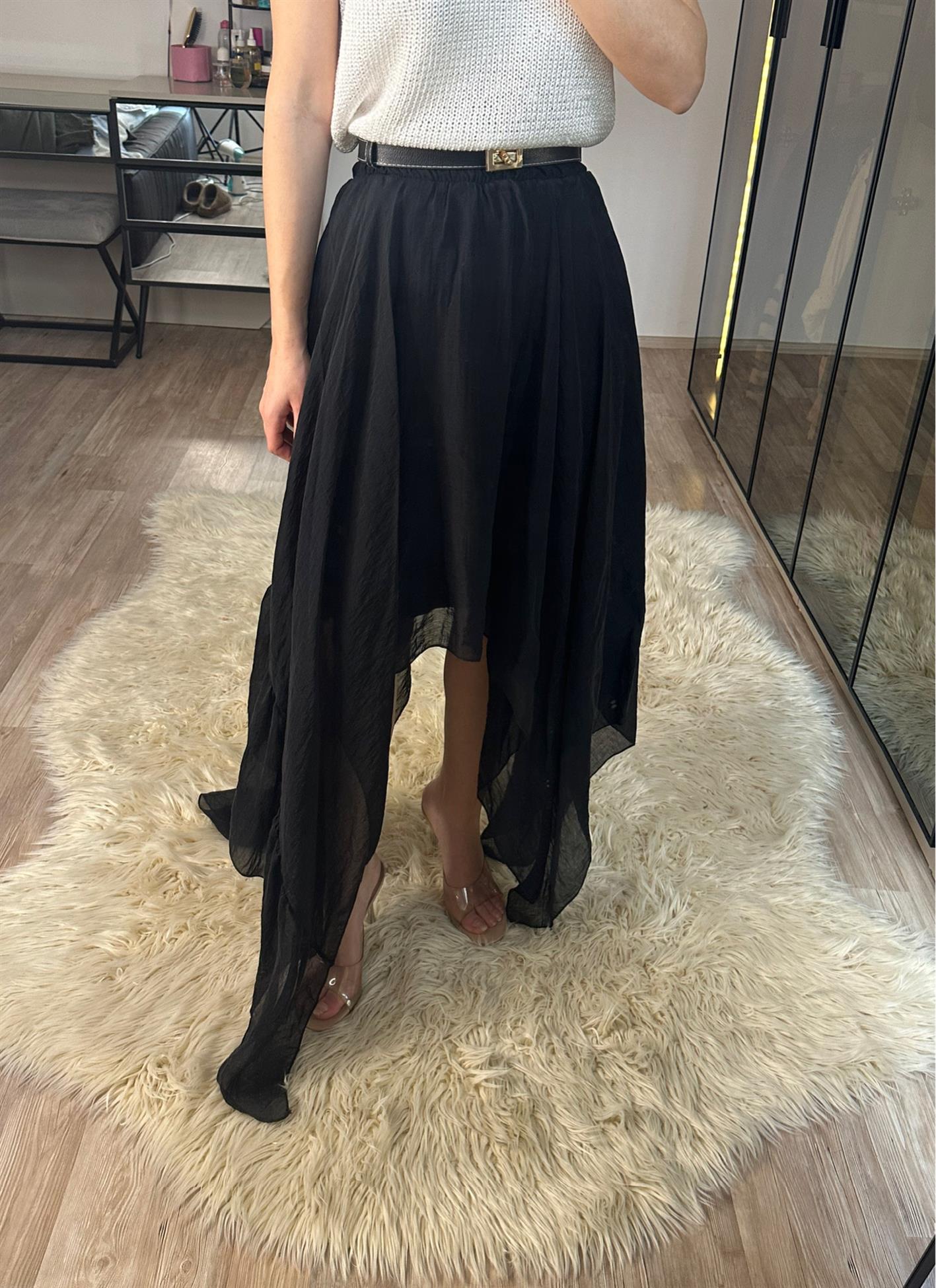 Boho Asimetrik Kesim Siyah Etek