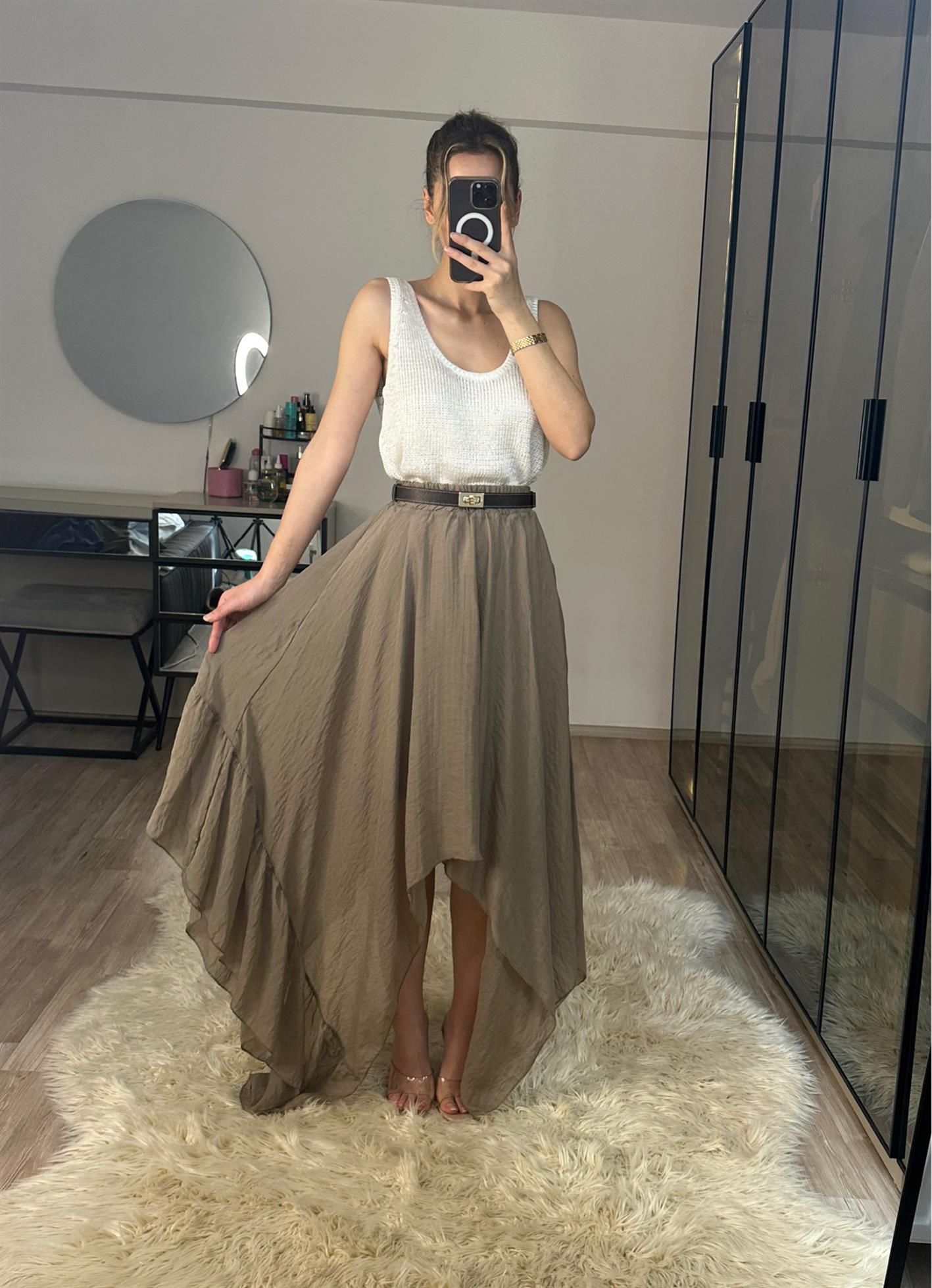 Boho Asimetrik Kesim Vizon Etek