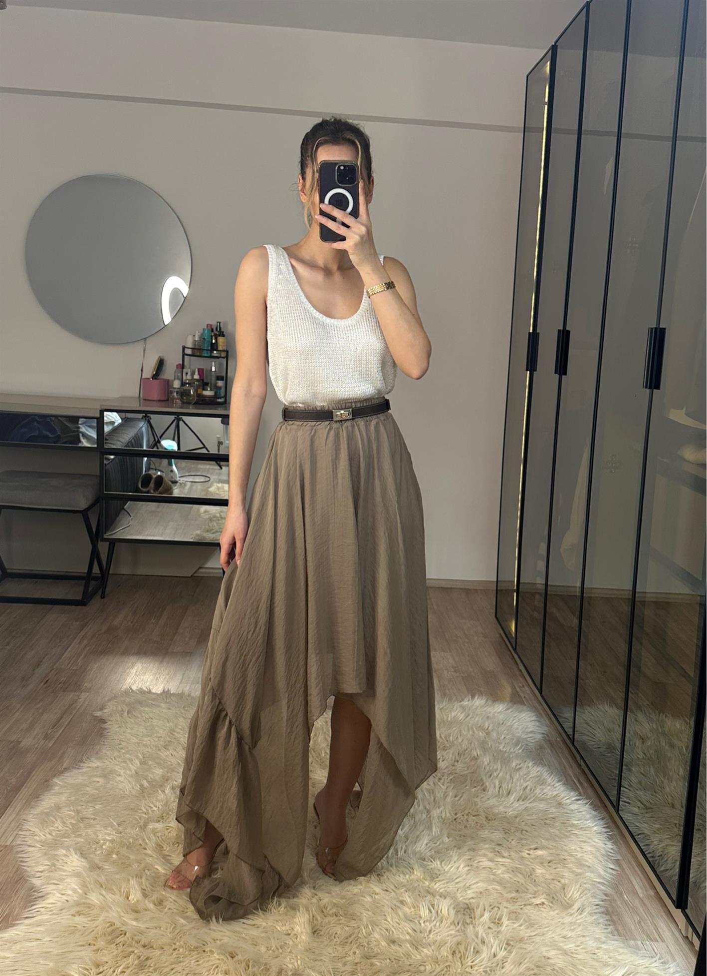 Boho Asimetrik Kesim Vizon Etek