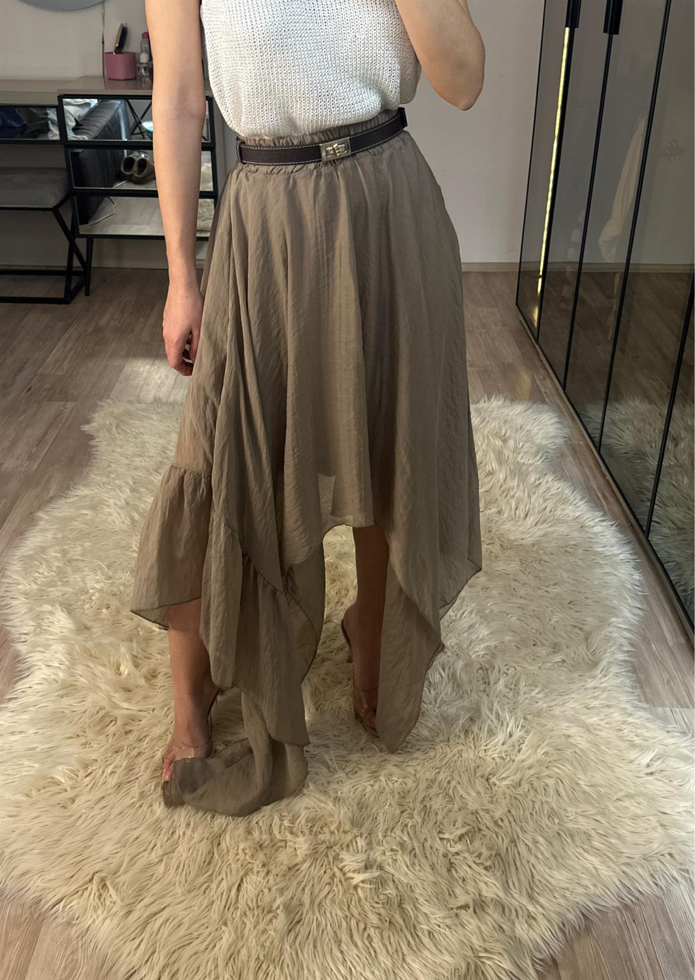 Boho Asimetrik Kesim Vizon Etek