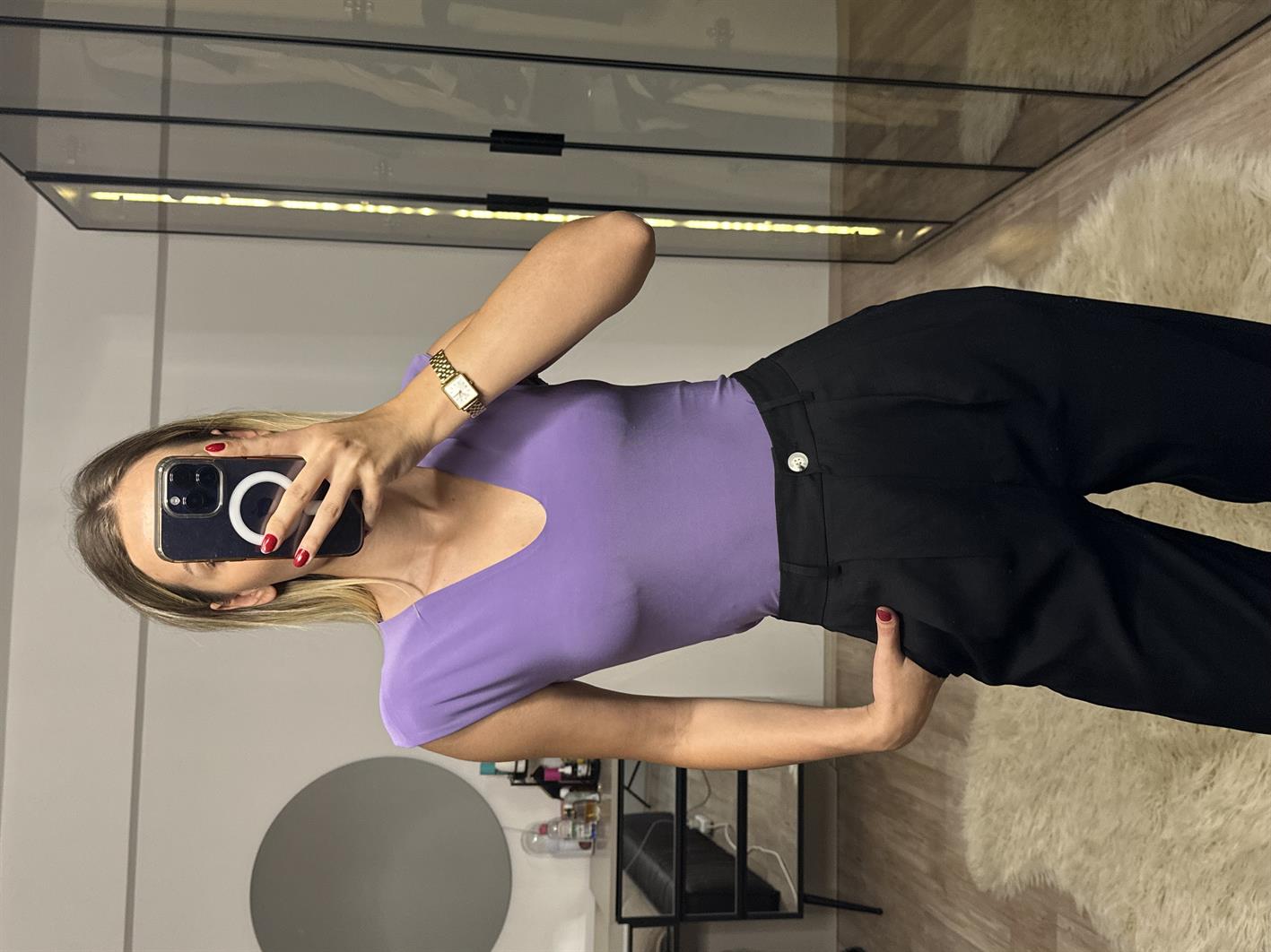Brand Lila V Yaka Vatkalı Bluz