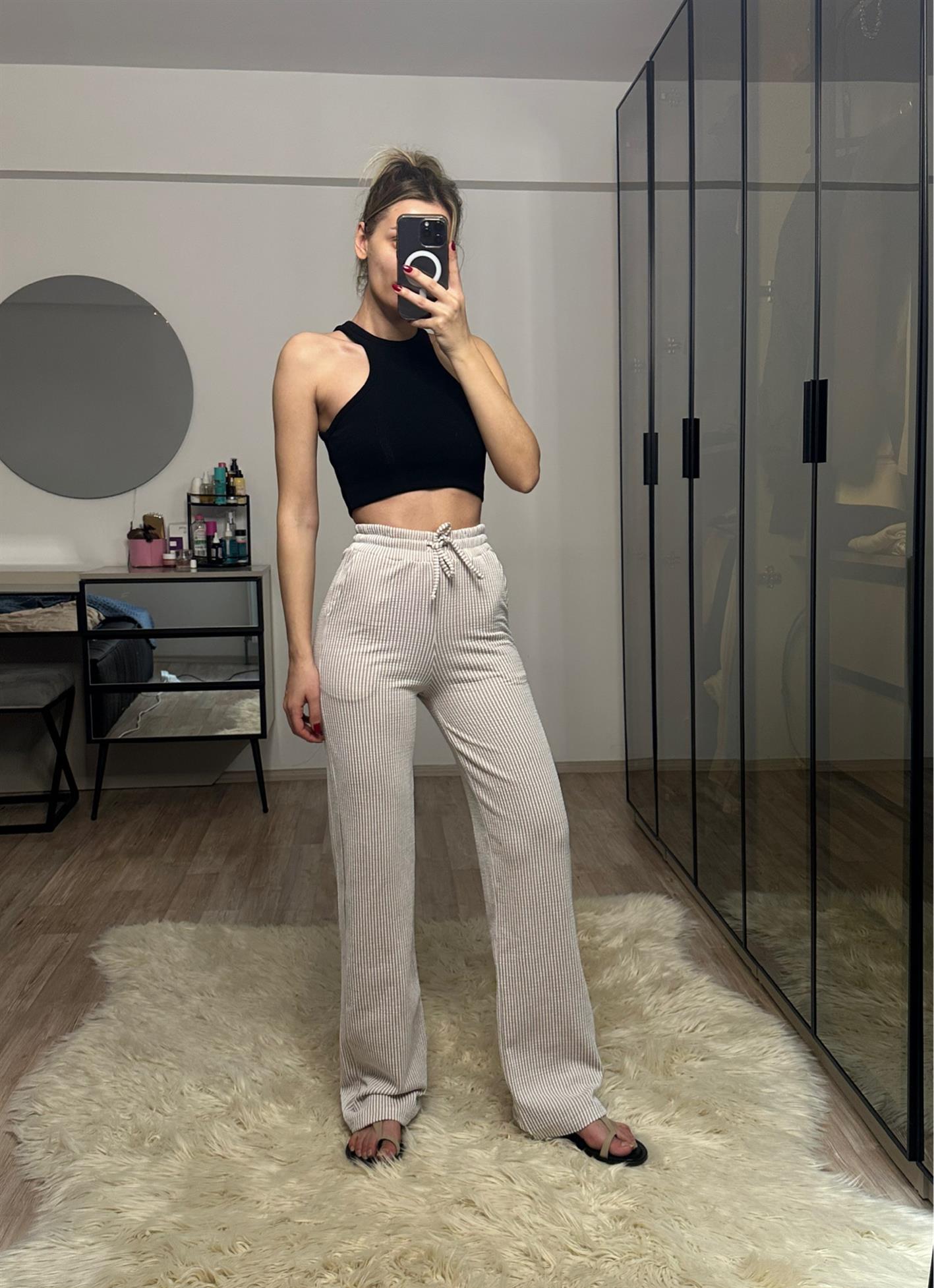 Briana Stradi Etiketli Pudra Müslin Kumaş Pantolon