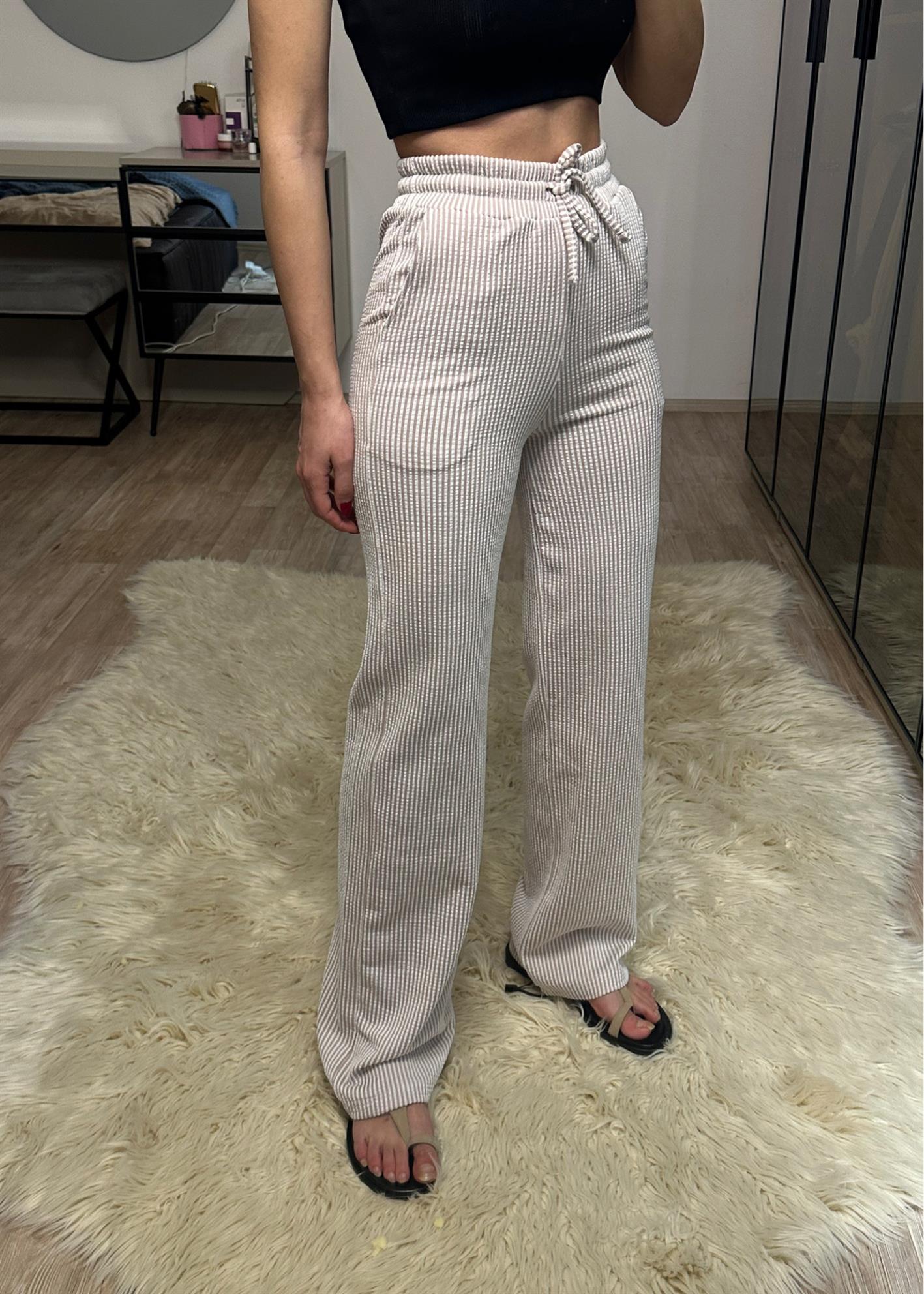 Briana Stradi Etiketli Pudra Müslin Kumaş Pantolon