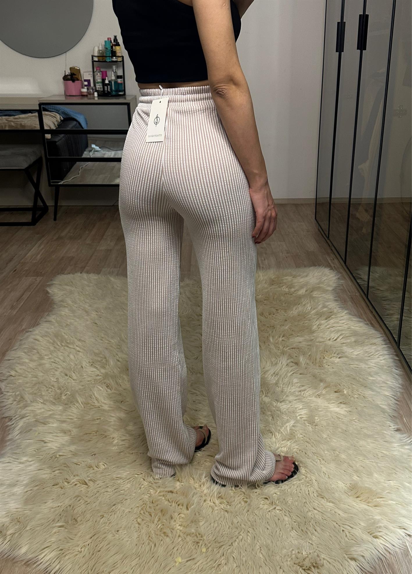 Briana Stradi Etiketli Pudra Müslin Kumaş Pantolon